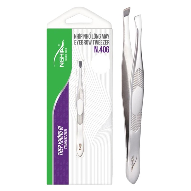 NGHIA Stainless Steel Straight Head Tweezer N-406 1 Count - Square Tips, Thin Handle for Precision Grooming
