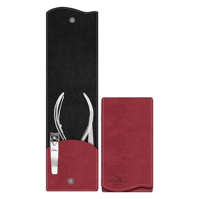 NGHIA Women Compacted Nail Kit, Red, 1 Set - Stainless Steel Manicure Set Includes Cuticle Nipper, Nail Clipper, Tweezer