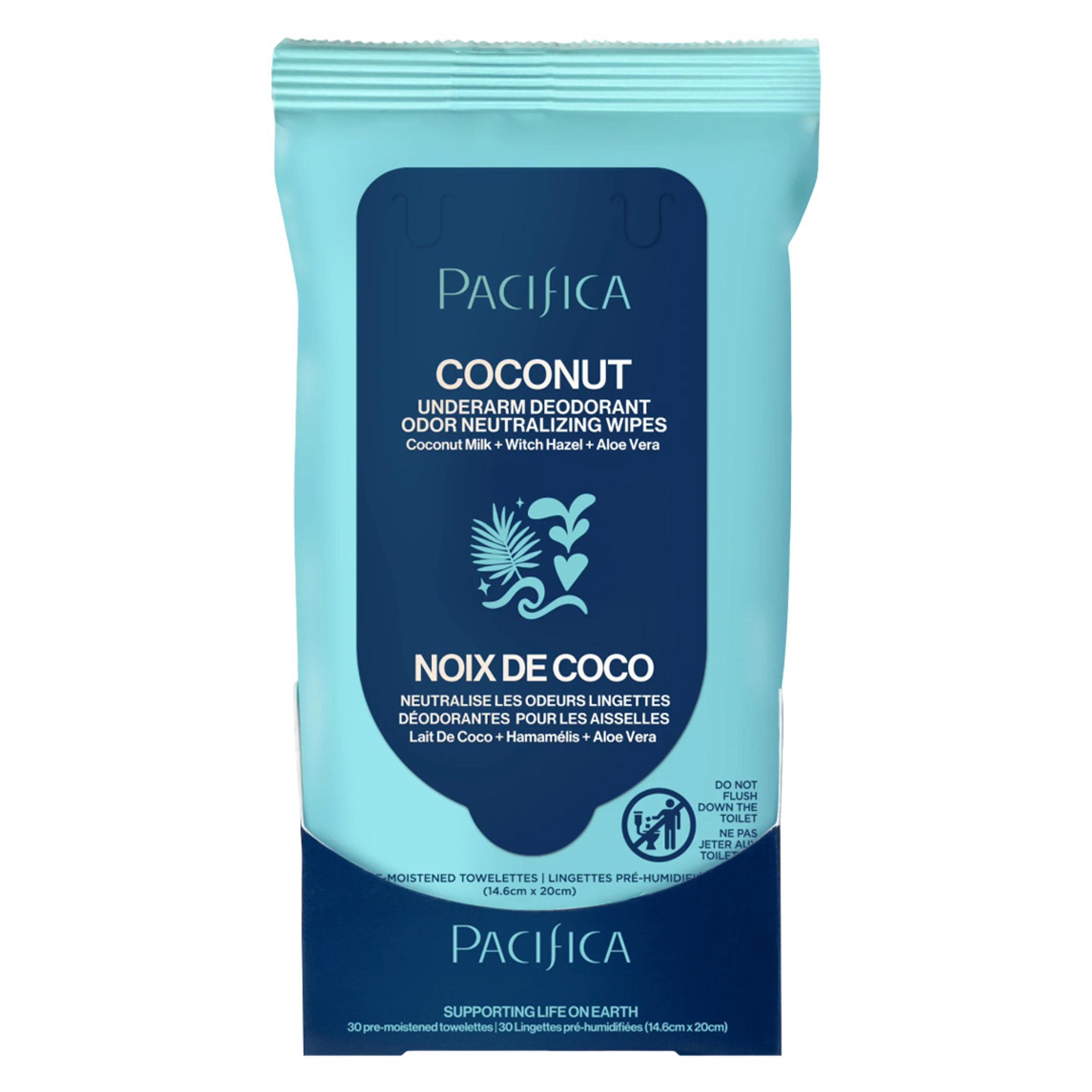 Pacifica Coconut Milk & Essential Oils Underarm Deodorant Wipes 30 Count - Helps Remove Odor, Aluminum-Free 1