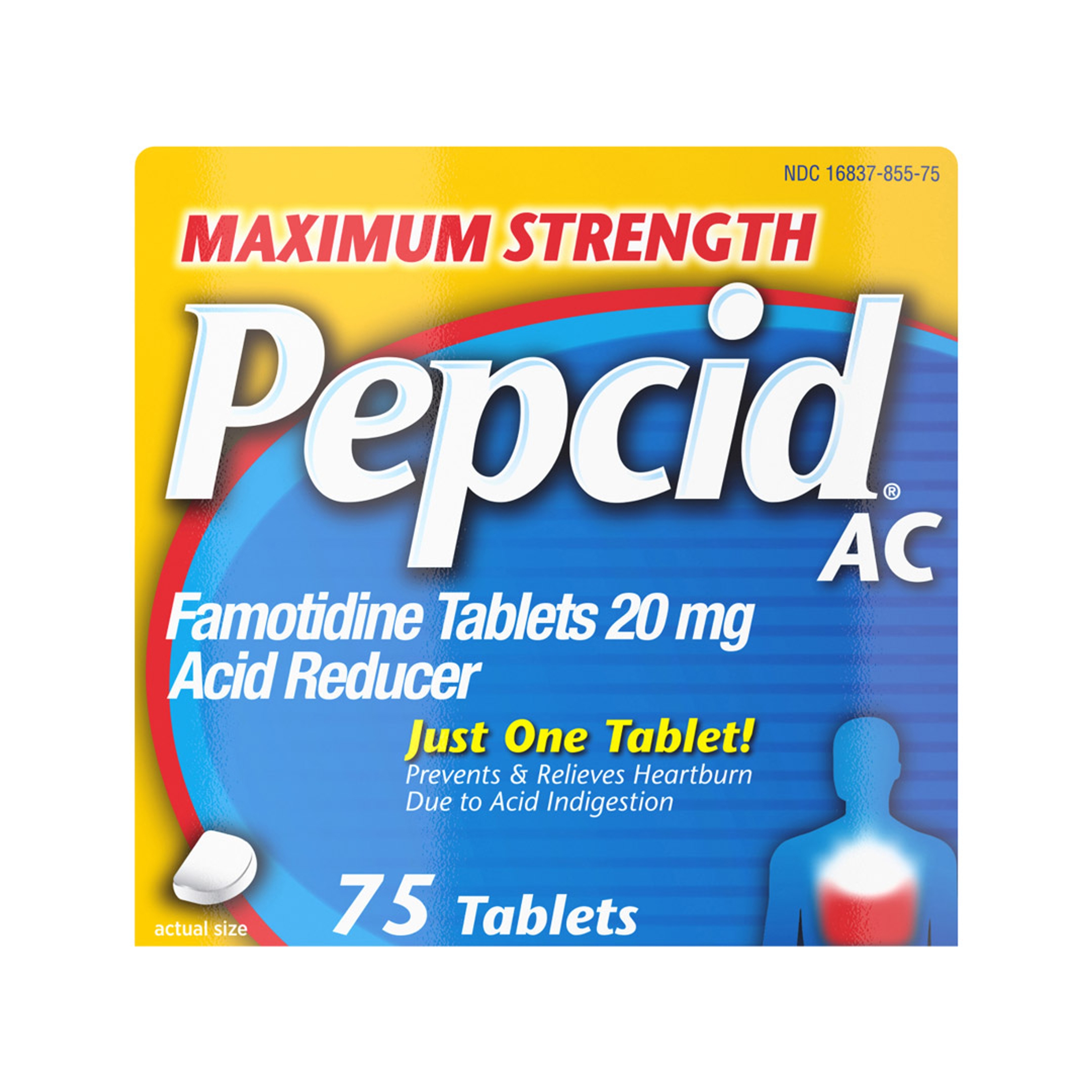 Pepcid AC Maximum Strength Tablets 75 Count - 20mg Famotidine, Prevents & Relieves Heartburn Due to Acid Indigestion 1