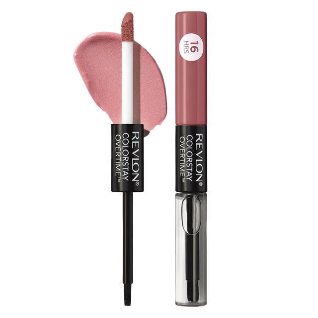 Revlon ColorStay Overtime Lipcolor, 350 Bare Maximum, 0.07 fl.oz - Dual-Ended Liquid Lipstick with Clear Lip Gloss