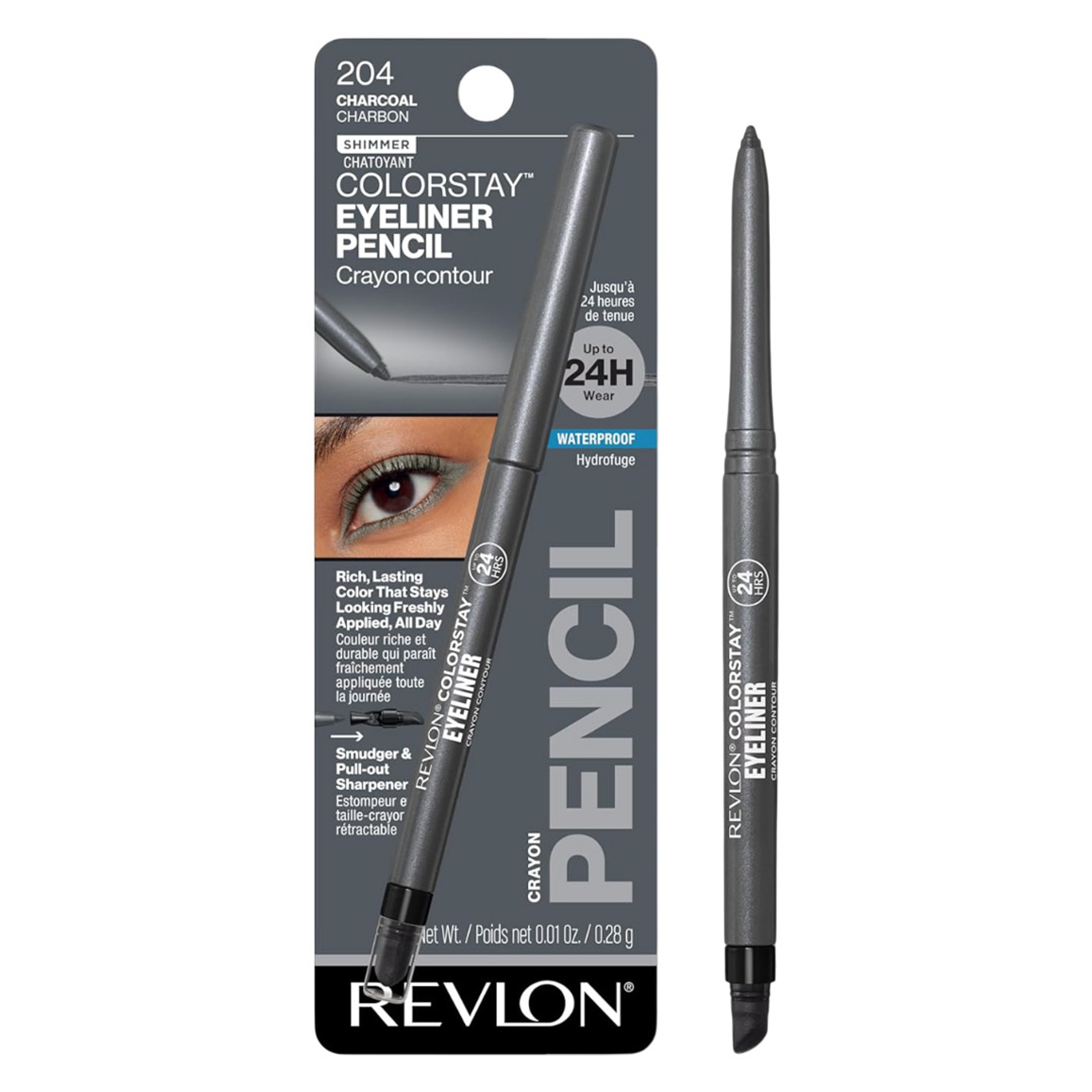 Revlon ColorStay Pencil Eyeliner, 204 Charcoal, 0.01 oz - Long-Wear Eyeliner with Built-In Sharpener, Smudge-Proof 1