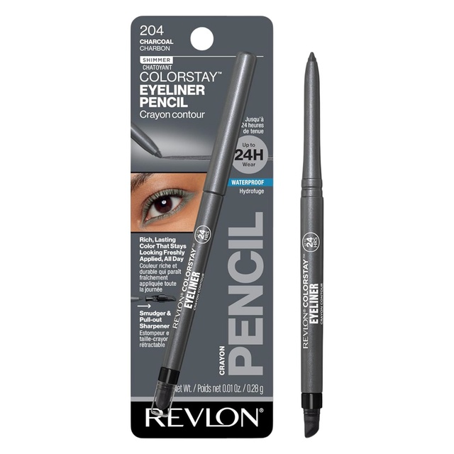 Revlon ColorStay Pencil Eyeliner, 204 Charcoal, 0.01 oz - Long-Wear Eyeliner with Built-In Sharpener, Smudge-Proof