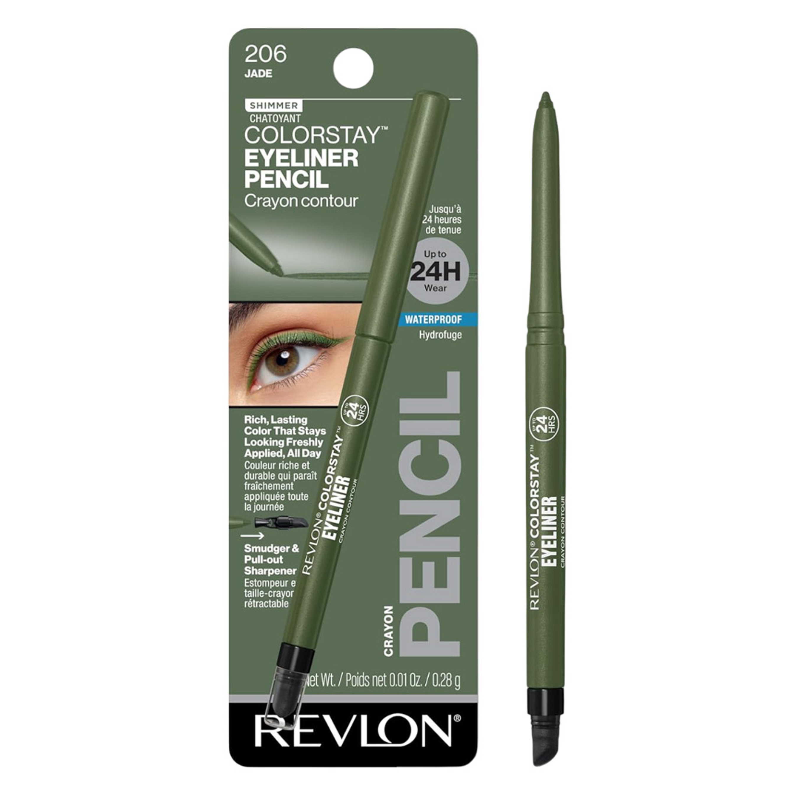 Revlon ColorStay Pencil Eyeliner, 206 Jade, 0.01 oz - Long-Wear Eyeliner with Built-In Sharpener, Smudge-Proof 1