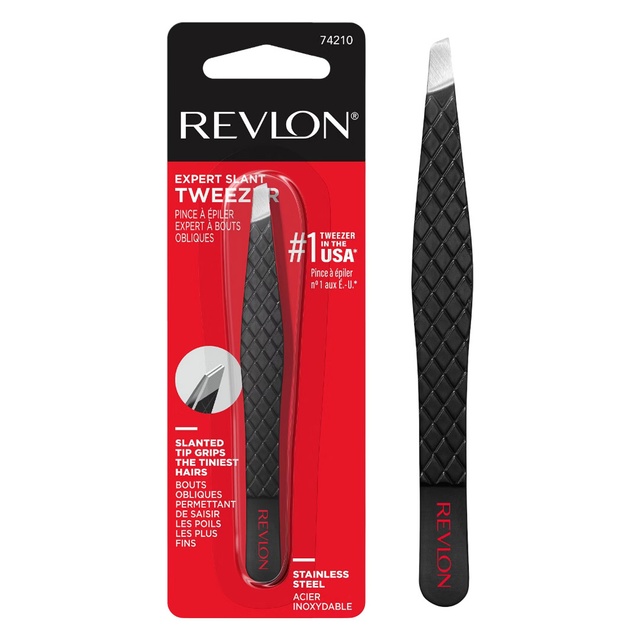 Revlon Expert Slant Tip Tweezers, Black, 1 Count - Stainless Steel, High Precision For an Easy Hair Removal