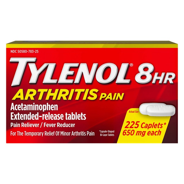 Tylenol 8 Hour Arthritis Pain Extended Fast, Strong Pain Relief Caplets, Acetaminophen 650 mg Each, Relieves Minor Arthritis and Joint Pain, Fever Reducer, Gentle on Stomach, 225 Count Value Size