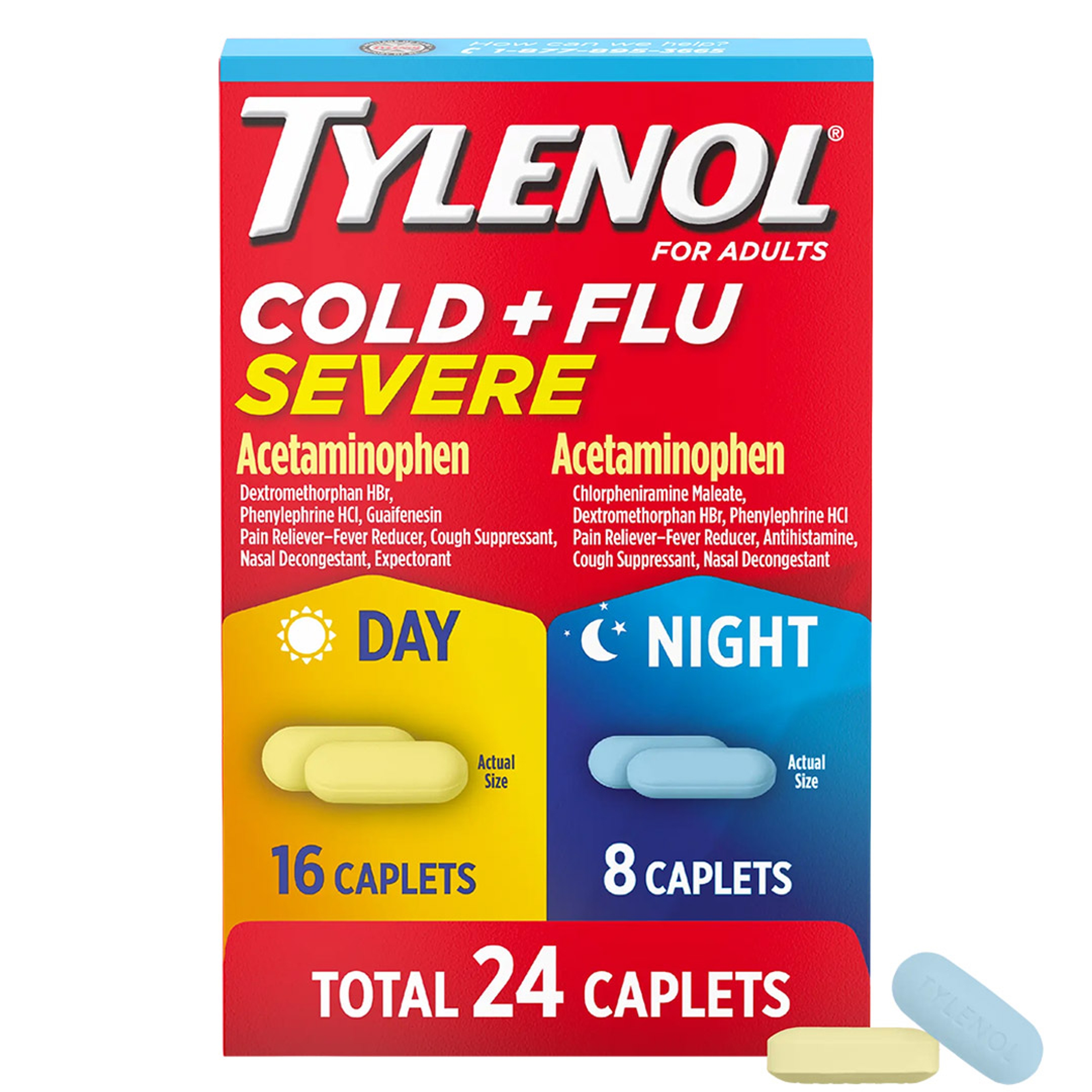 Tylenol Cold + Flu Severe Day & Night Caplets 24 Count - Multi-Symptom Cold & Flu Symptom Relief for Adults 1
