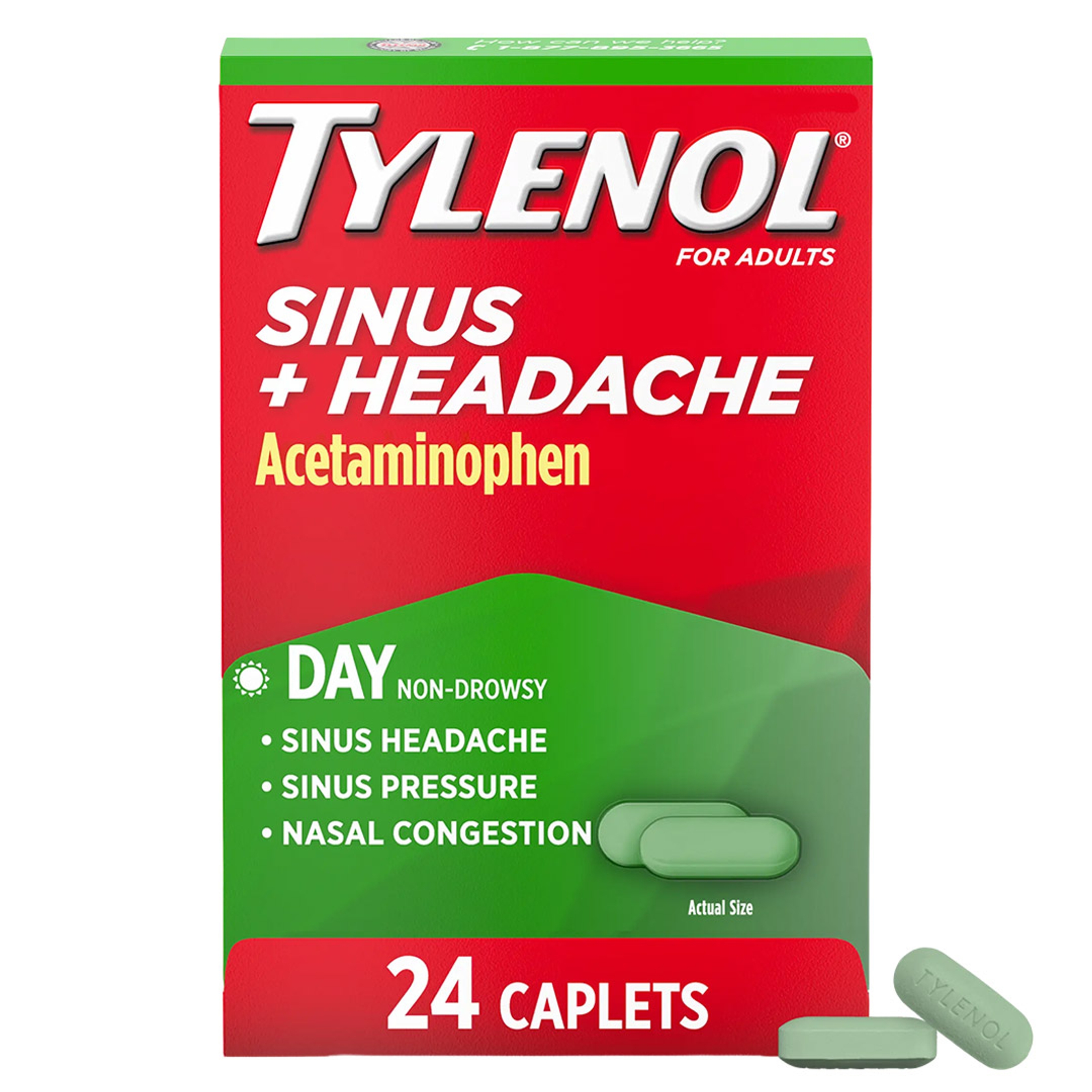 Tylenol Sinus + Headache Daytime Relief Caplets 24 Count - 325mg Acetaminophen, Nasal Decongestant & Fever Reducer 1