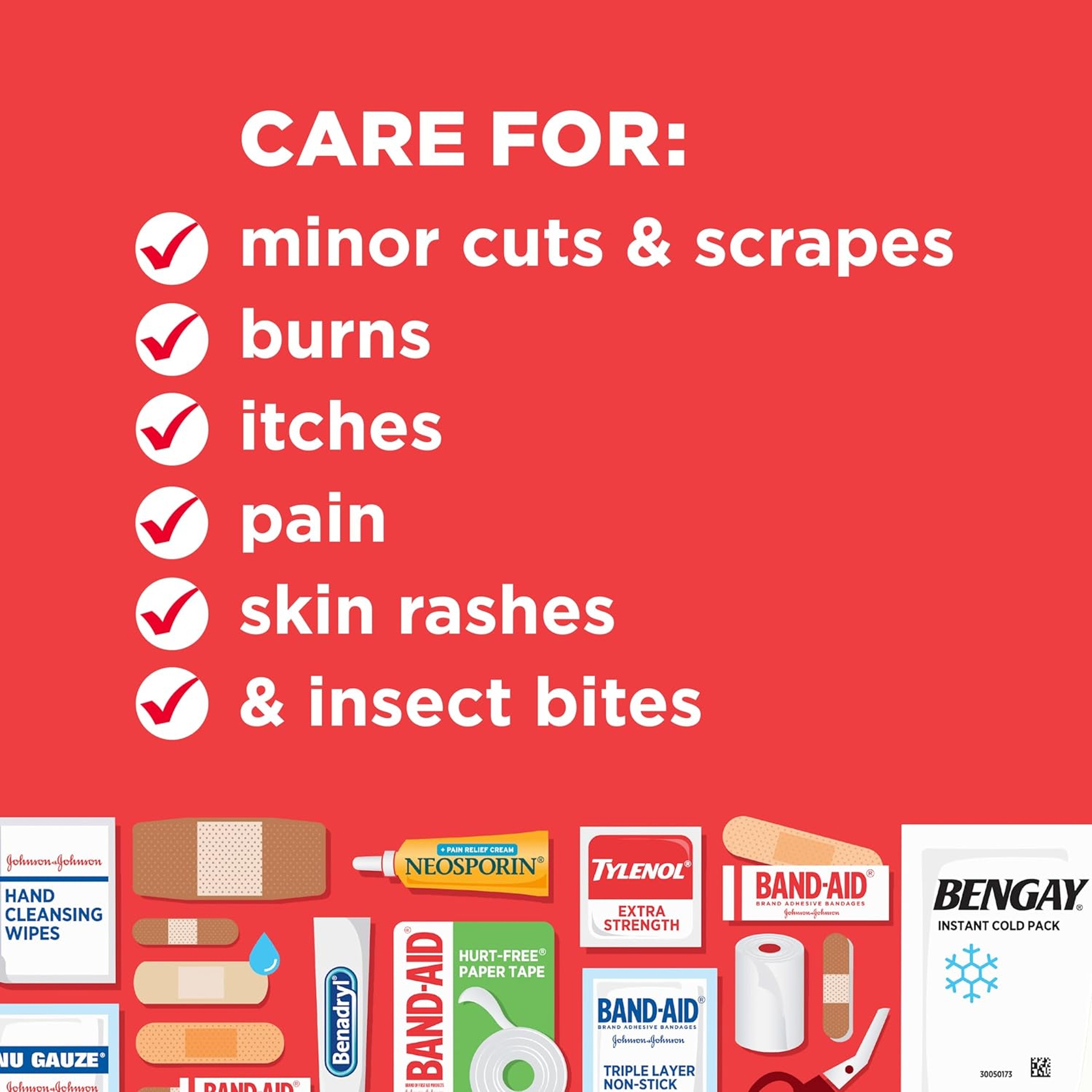 Johnson & Johnson All-Purpose Portable First Aid Kit 160 Pieces - Includes Band-Aid Bandages, Neosporin, Tylenol, Benga & Benadryl 6