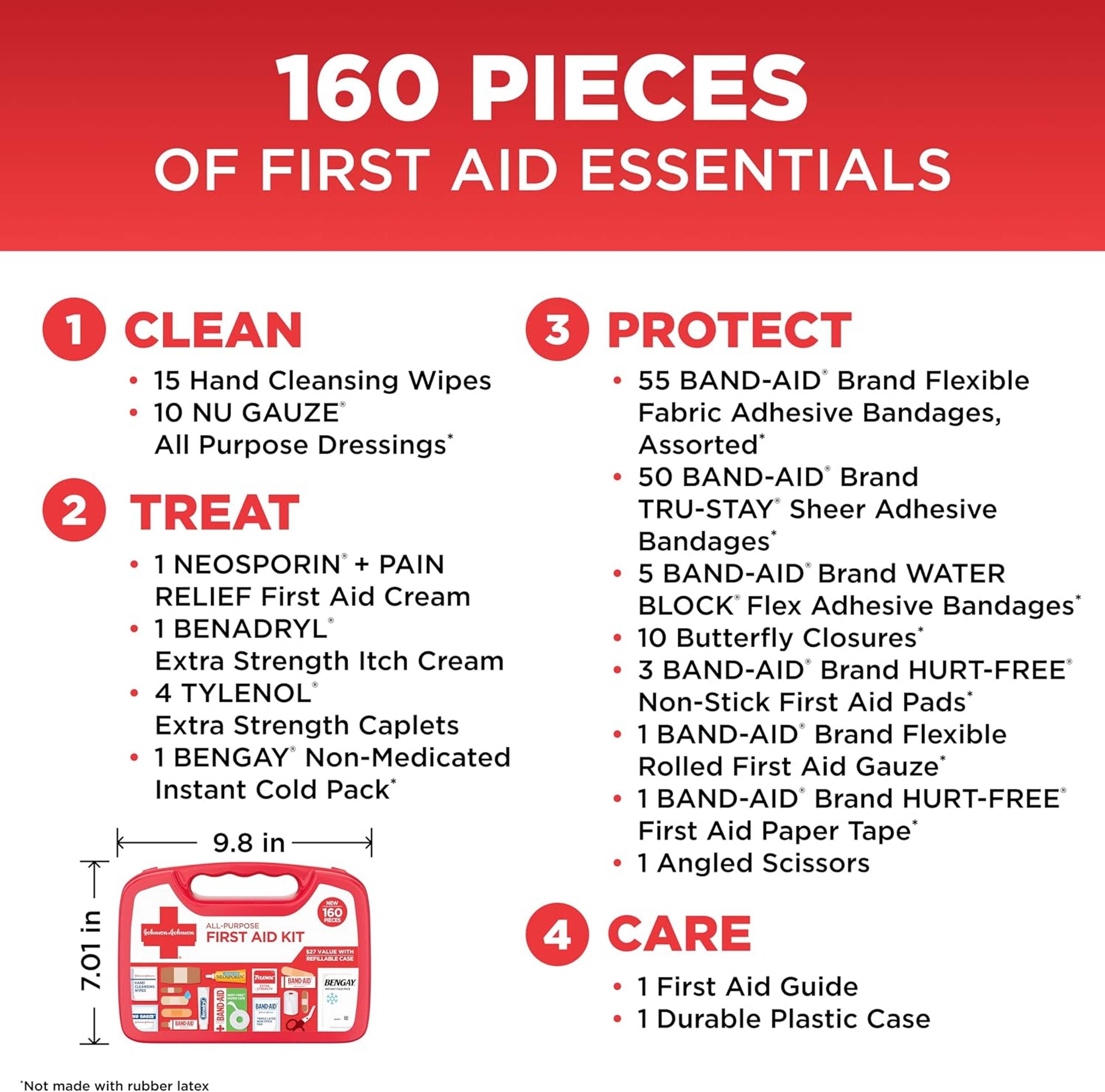 Johnson & Johnson All-Purpose Portable First Aid Kit 160 Pieces - Includes Band-Aid Bandages, Neosporin, Tylenol, Benga & Benadryl 4