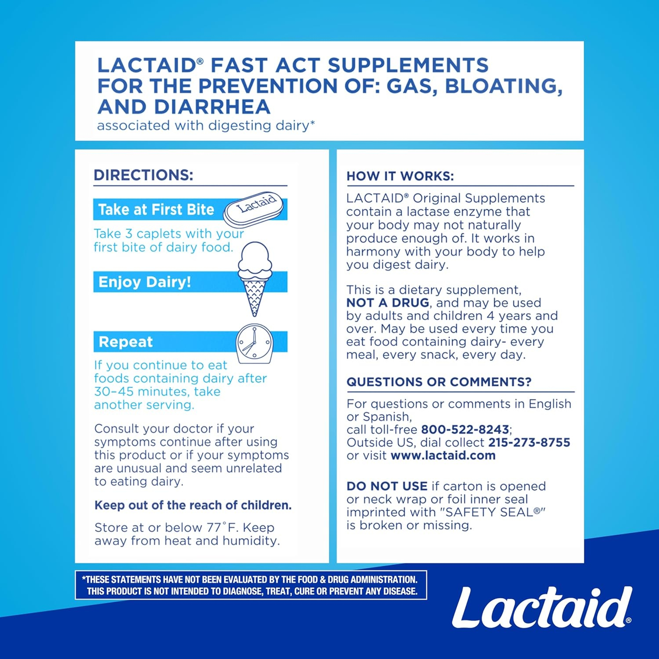 Lactaid Original Strength Lactase Enzyme Supplement Caplets 120 Count - Helps Prevent Gas, Bloating & Diarrhea 7