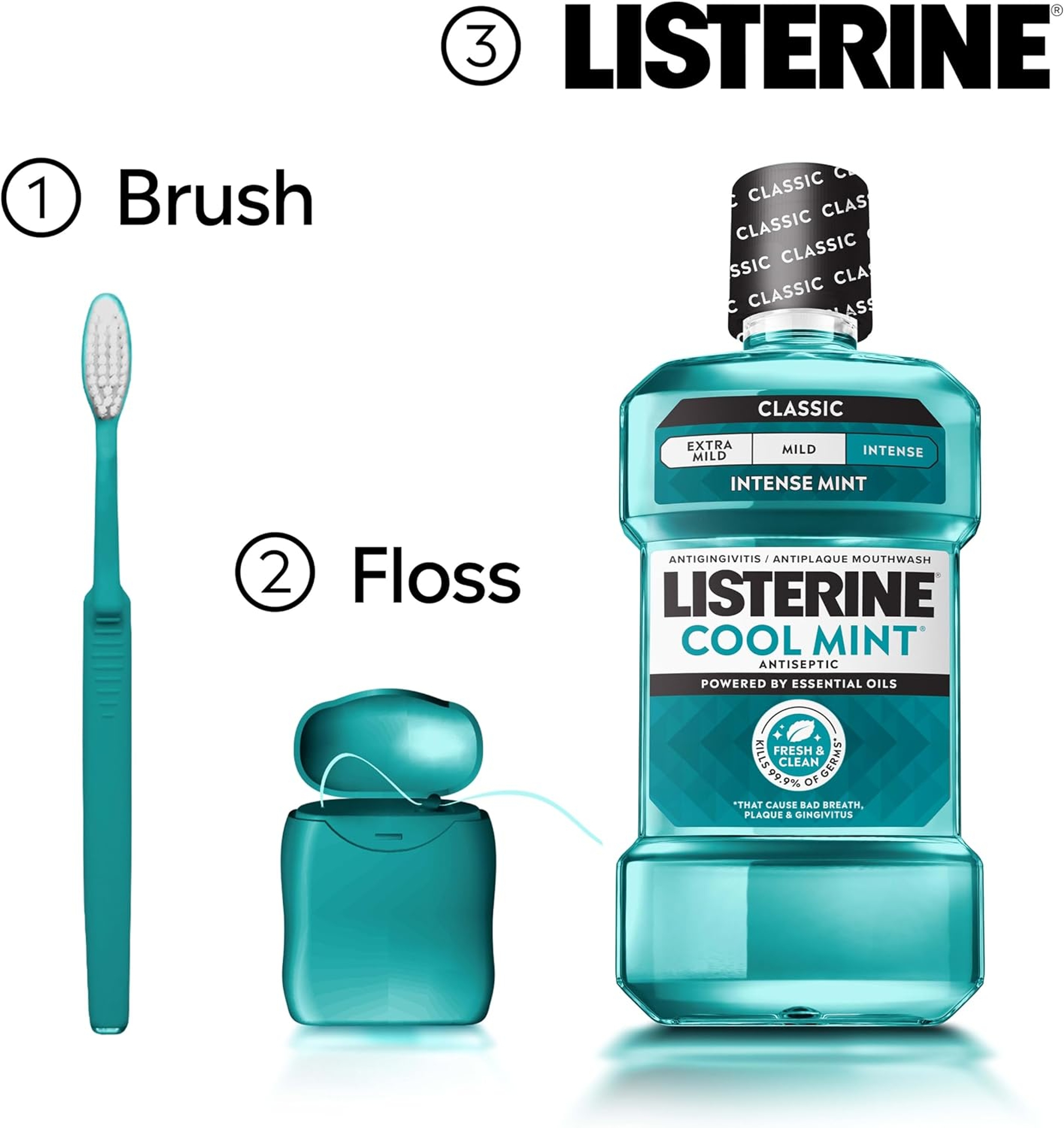 Listerine Cool Mint Intense Antiseptic Mouthwash 8.5 fl.oz - Fights Bad Breath Germs for A Fresher & Cleaner Mouth 7
