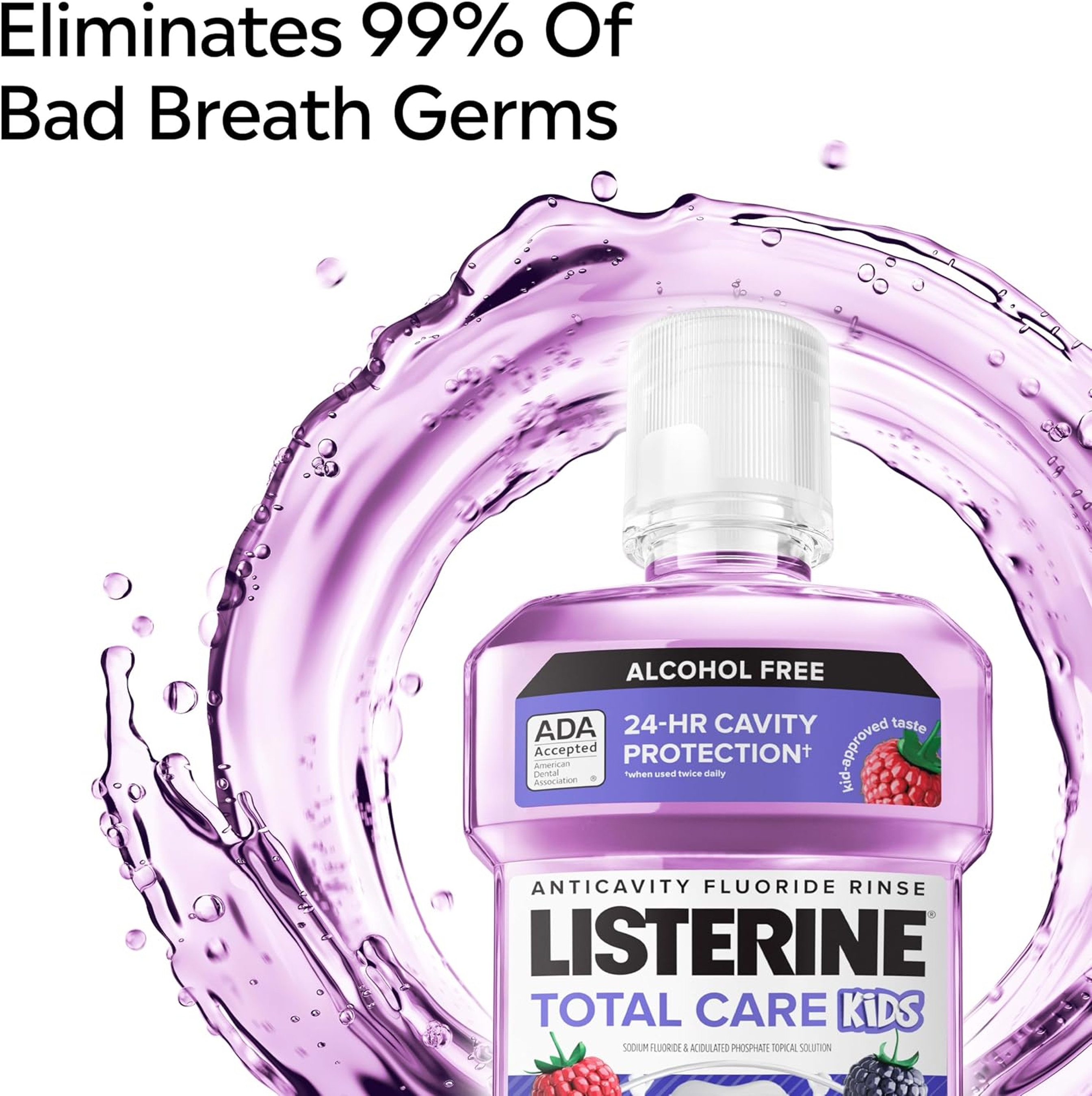 Listerine Total Care Kids Alcohol-Free Mouthwash, Berry Splash, 16.9 fl.oz - Anticavity Fluoride Oral Rinse for Stronger Teeth 4