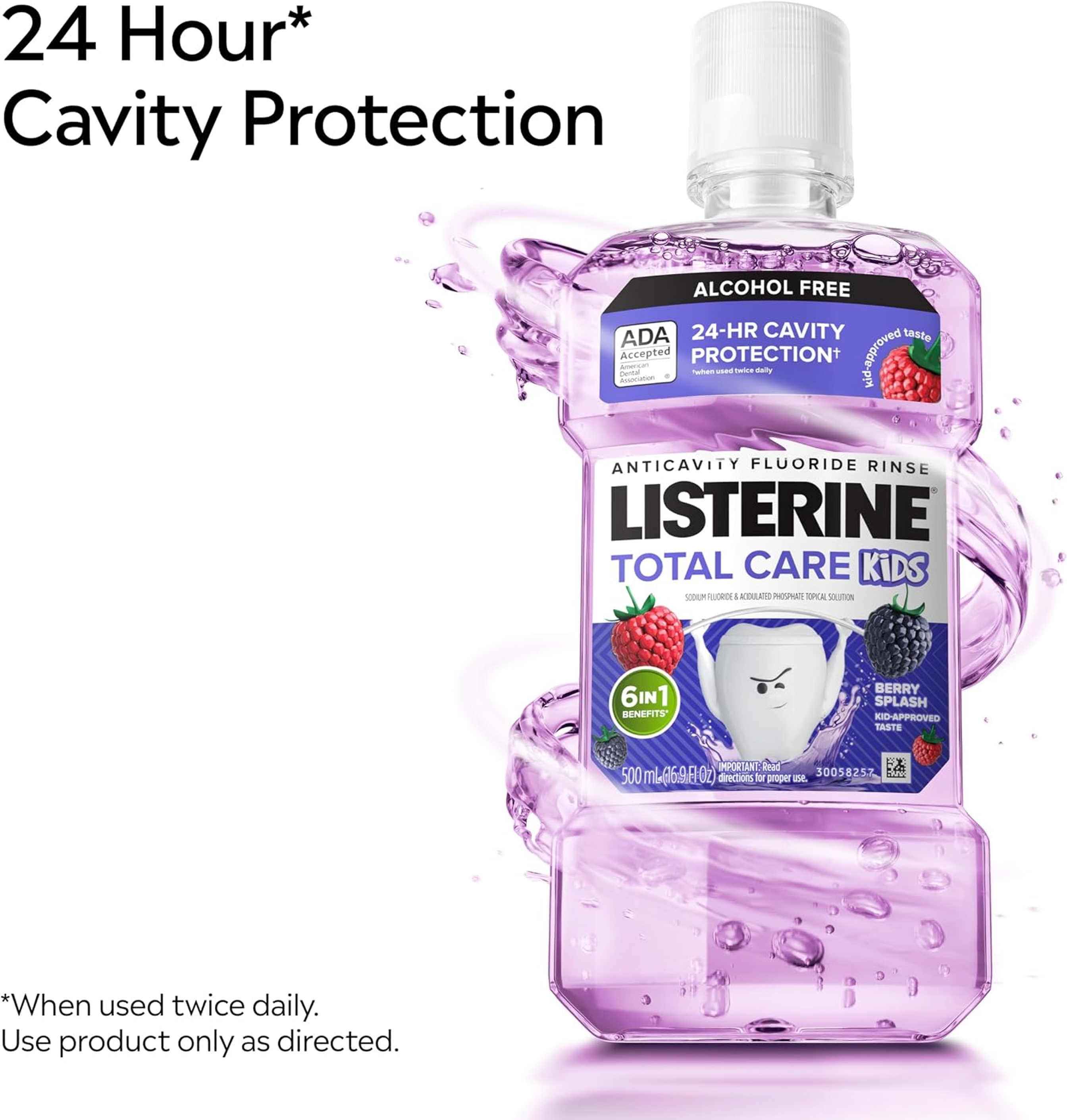 Listerine Total Care Kids Alcohol-Free Mouthwash, Berry Splash, 16.9 fl.oz - Anticavity Fluoride Oral Rinse for Stronger Teeth 2