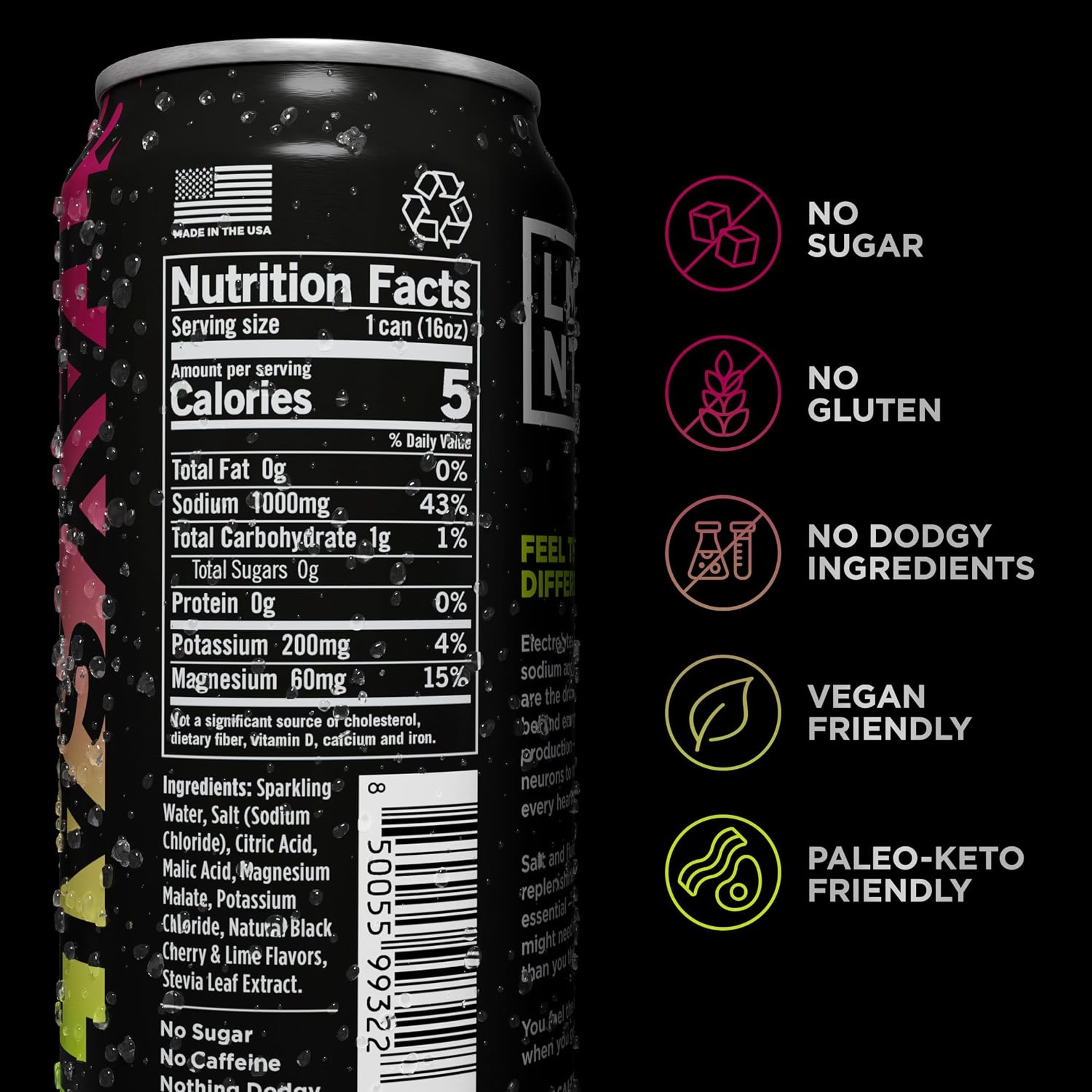 LMNT Sparkling Electrolyte Drink, Black Cherry Lime, 16 fl.oz 2