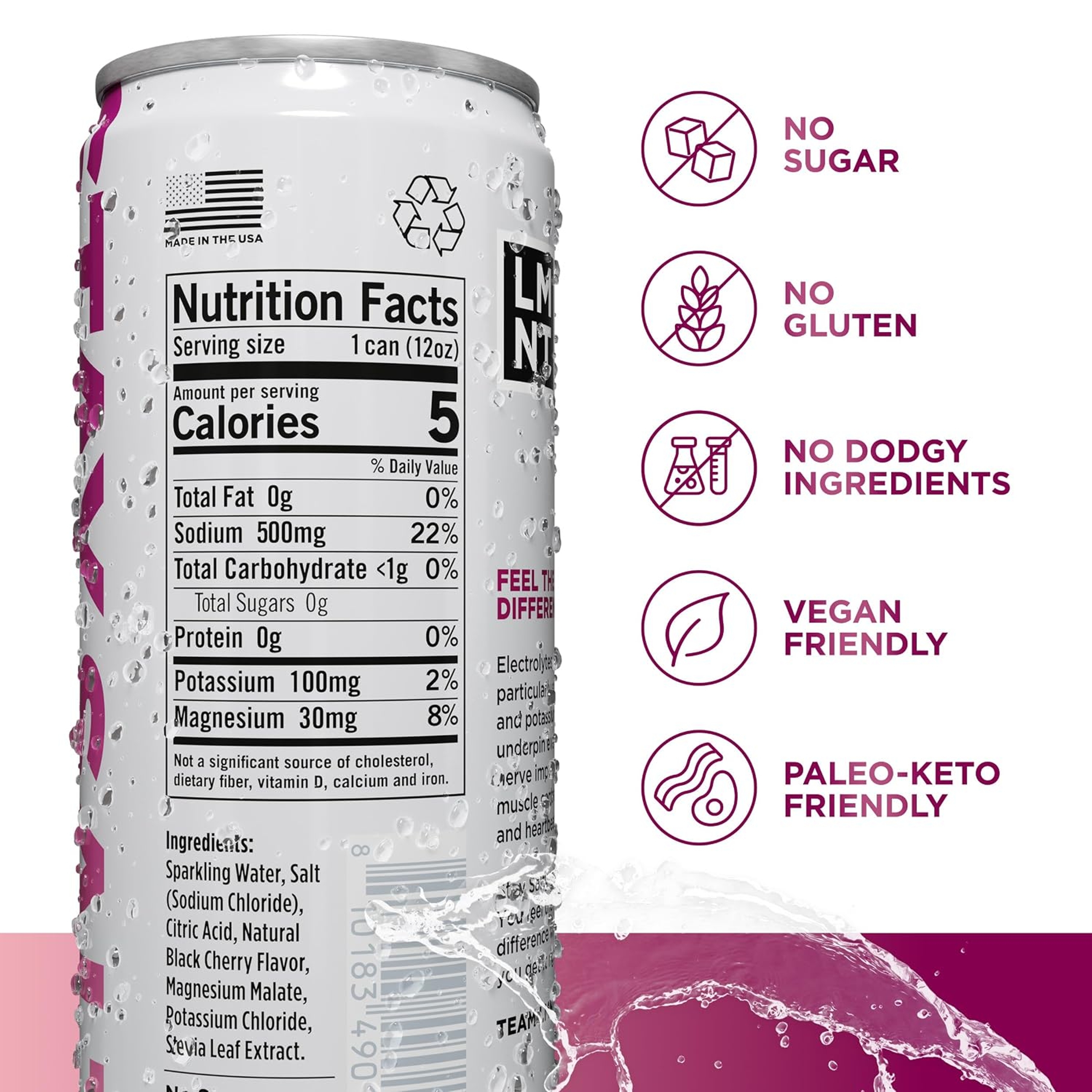 LMNT Sparkling Electrolyte Drink, Black Cherry Salt, 12 fl.oz 2