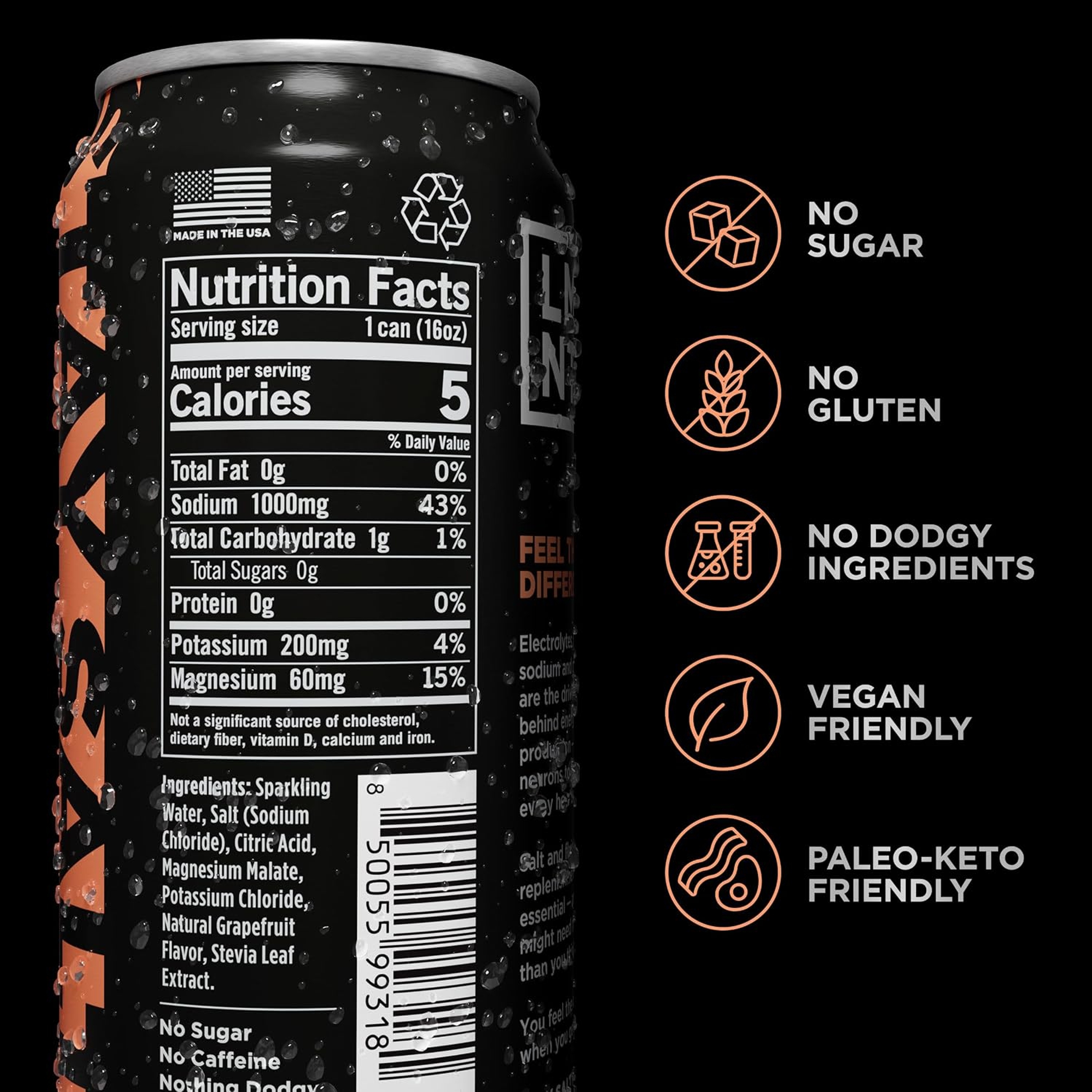 LMNT Sparkling Electrolyte Drink, Grapefruit Salt, 16 fl.oz 2
