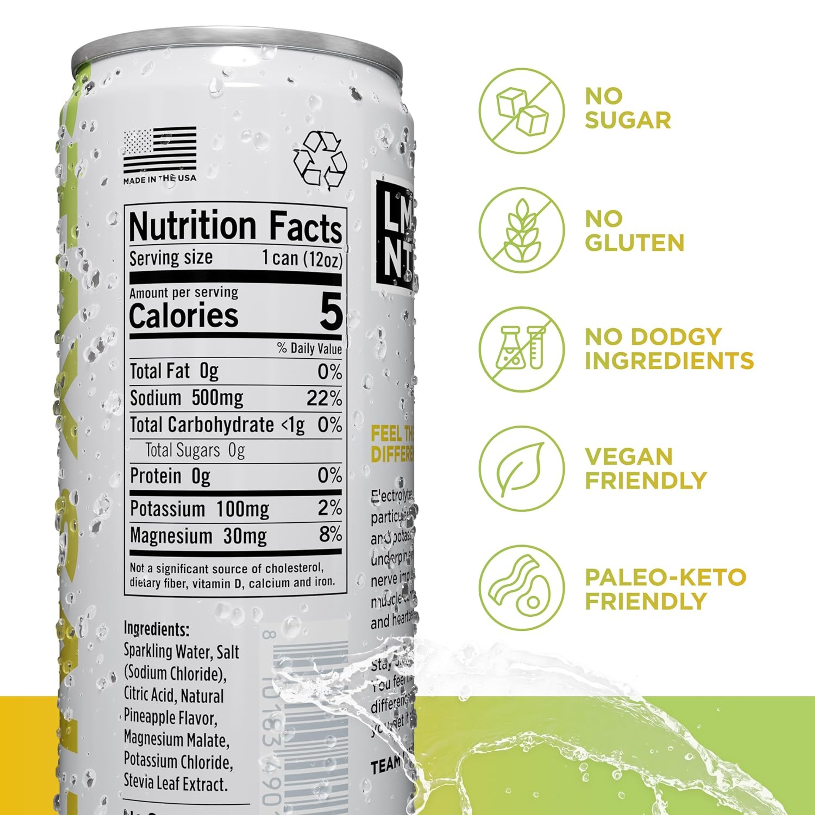 LMNT Sparkling Electrolyte Drink, Pineapple Salt, 12 fl.oz 2