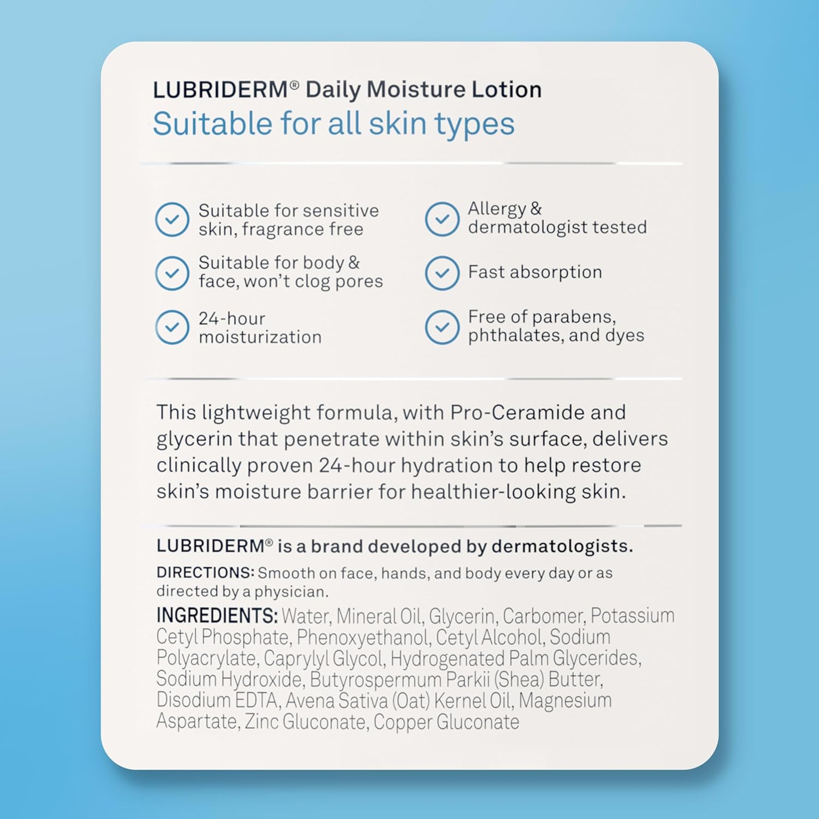Lubriderm Daily Moisture Lotion Fragrance-Free 24 fl.oz - 24H Moisturizer with Shea Butter, Non-Greasy 9