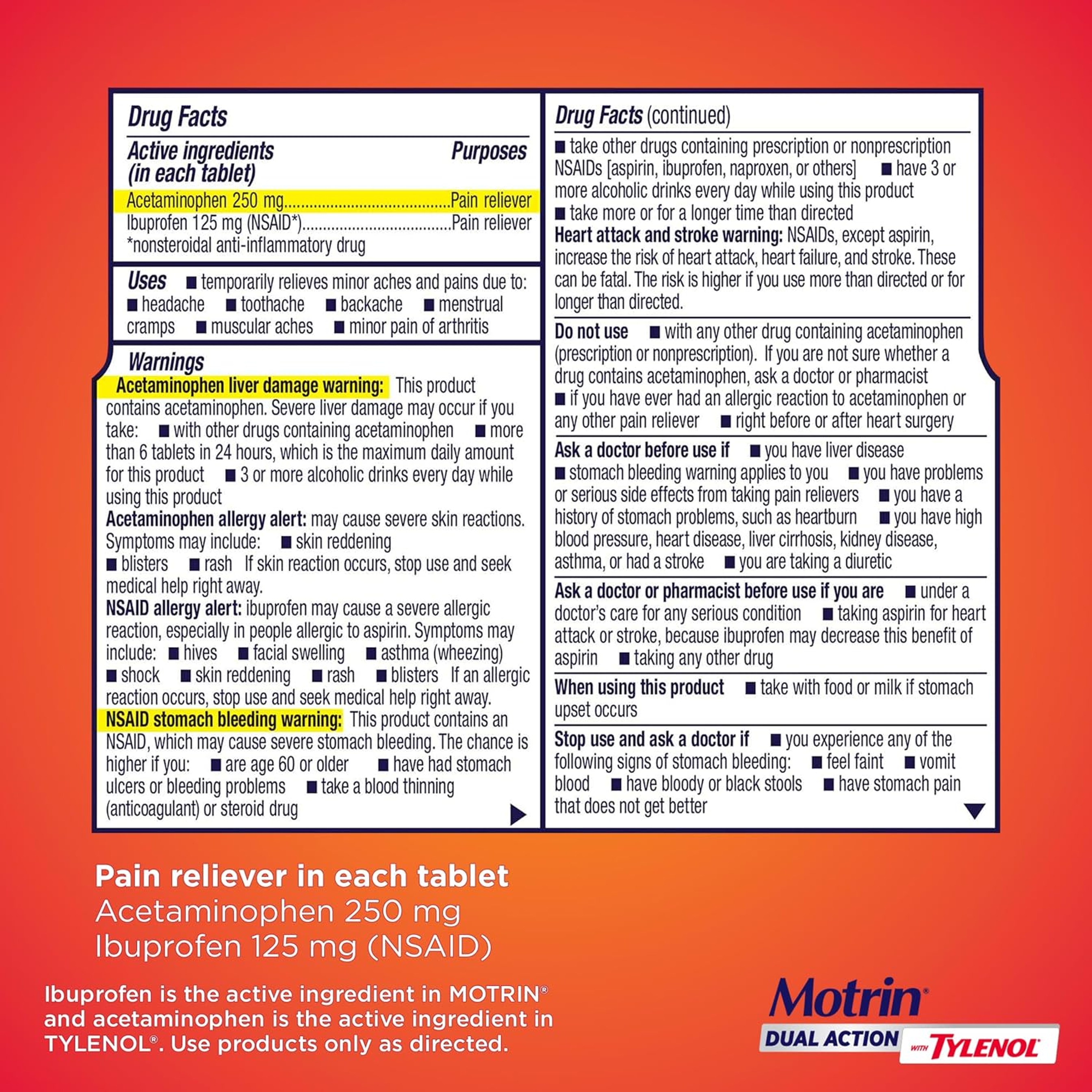 Motrin Dual Action with Tylenol 120 Count - Pain Reliever for Headaches, Muscle Aches & Pains 8