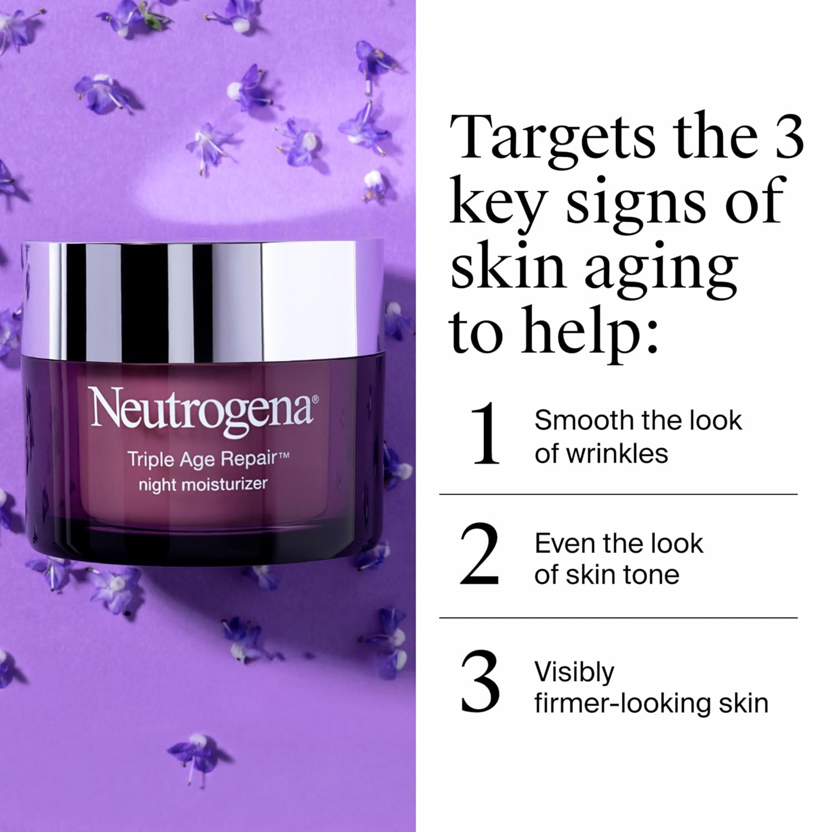 Neutrogena Triple Age Repair Night Moisturizer 1.7 oz - Anti-Wrinkle Face Cream with Hexinol Technology & Vitamin C 3