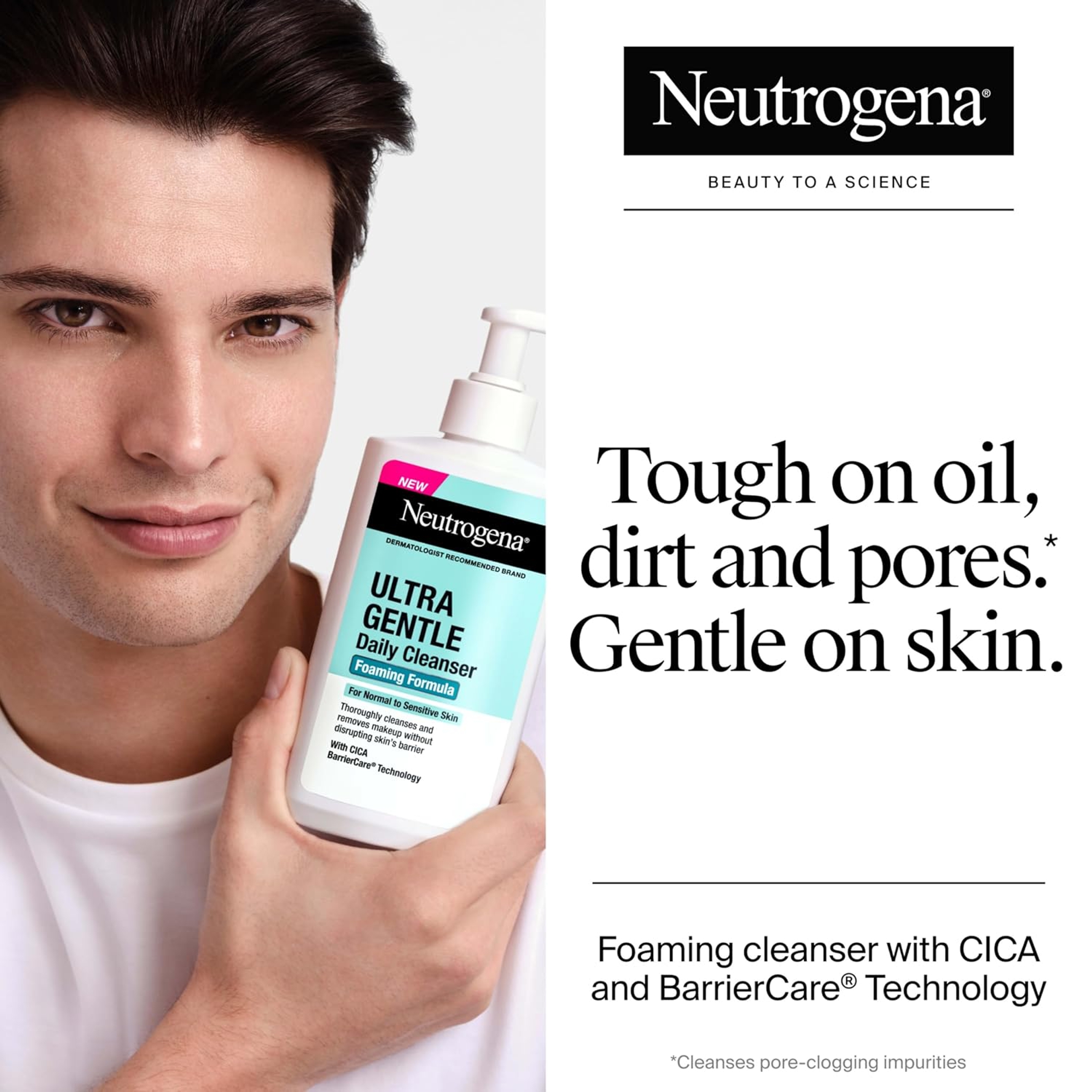 Neutrogena Ultra Gentle Daily Cleanser 16 fl.oz - Foaming Face Wash with CICA Removes Dirt, Oil & Makeup, Fragrance-Free 3