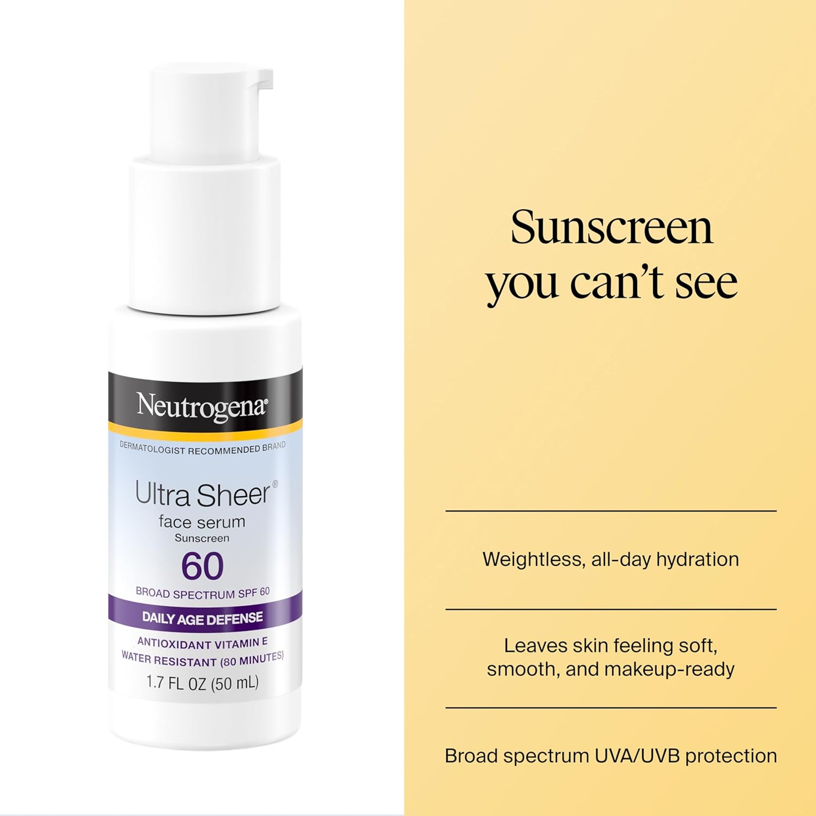 Neutrogena Ultra Sheer Face Serum SPF60 1.7 fl.oz - Fragrance-Free, Lightweight, Broad Spectrum UVA/UVB Protection 2