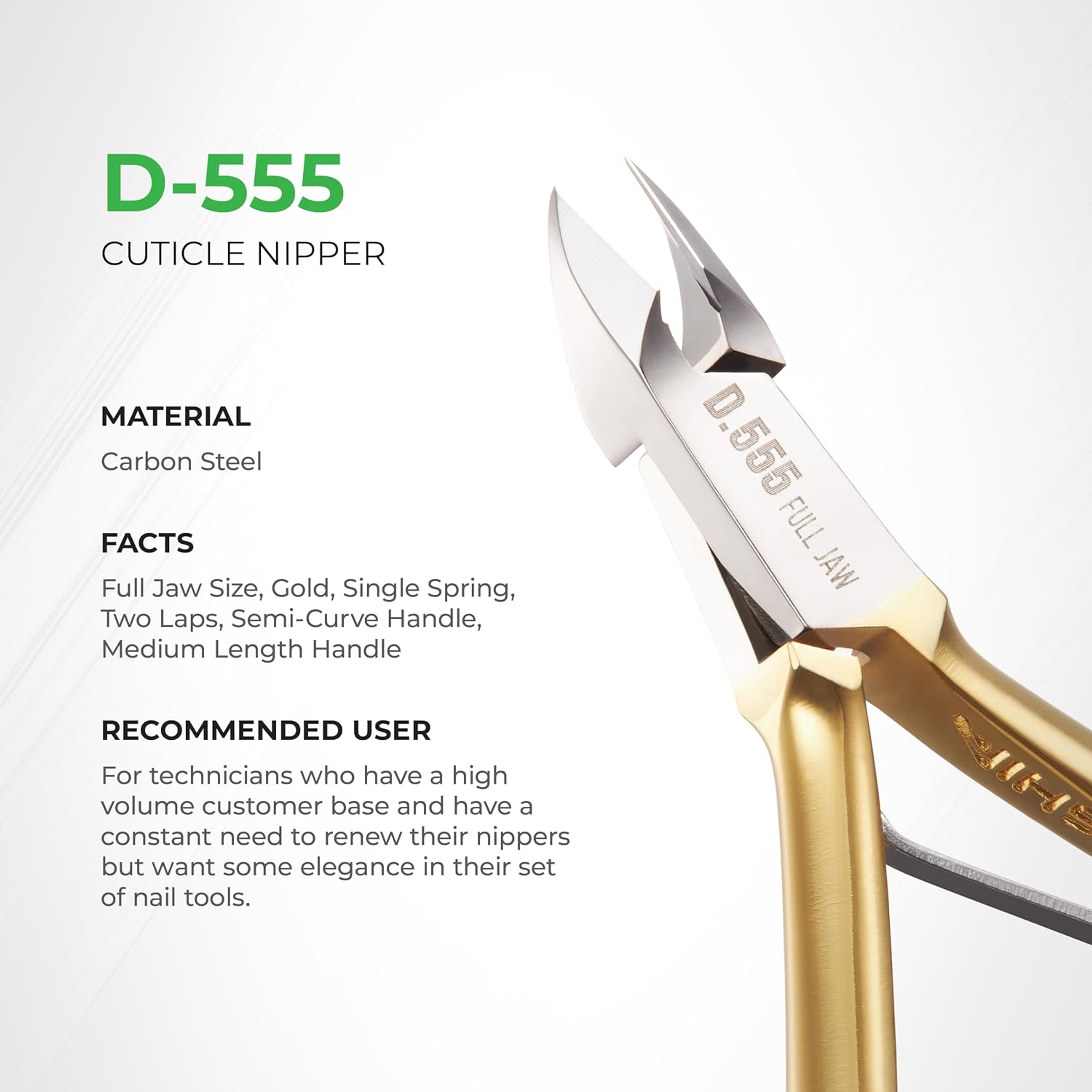 NGHIA Hard Steel Cuticle Nipper D-555 1 Count - Precision Nail Tech Nipper with Gold & Grey Plated Double Spring Jaws 2