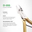 NGHIA Hard Steel Cuticle Nipper D-555 1 Count - Precision Nail Tech Nipper with Gold & Grey Plated Double Spring Jaws 2
