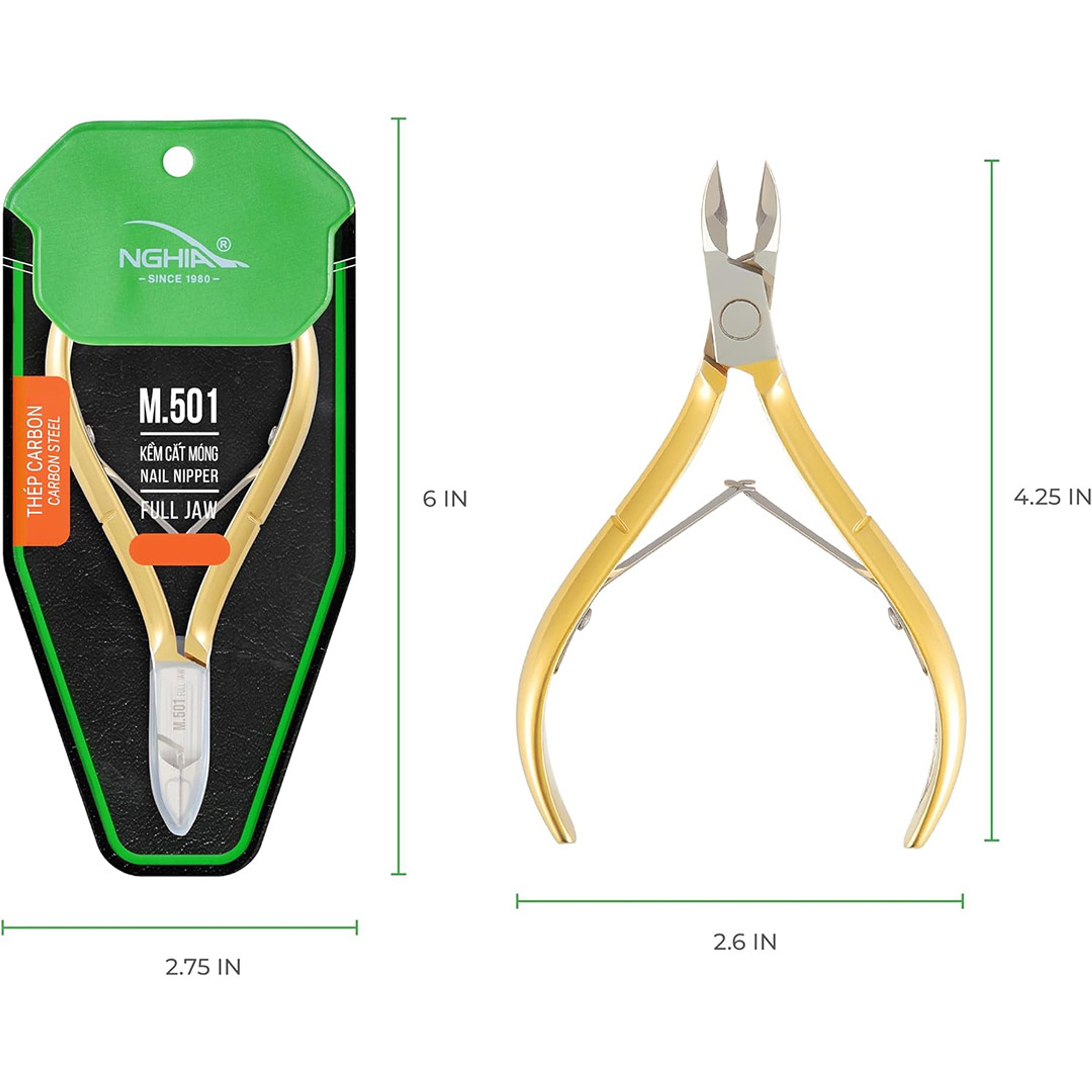 NGHIA Hard Steel Nail Nipper M-501 1 Count - Precision Acrylic Nipper with Hard Steel Jaw, Elegant Gold Plated Finish 3