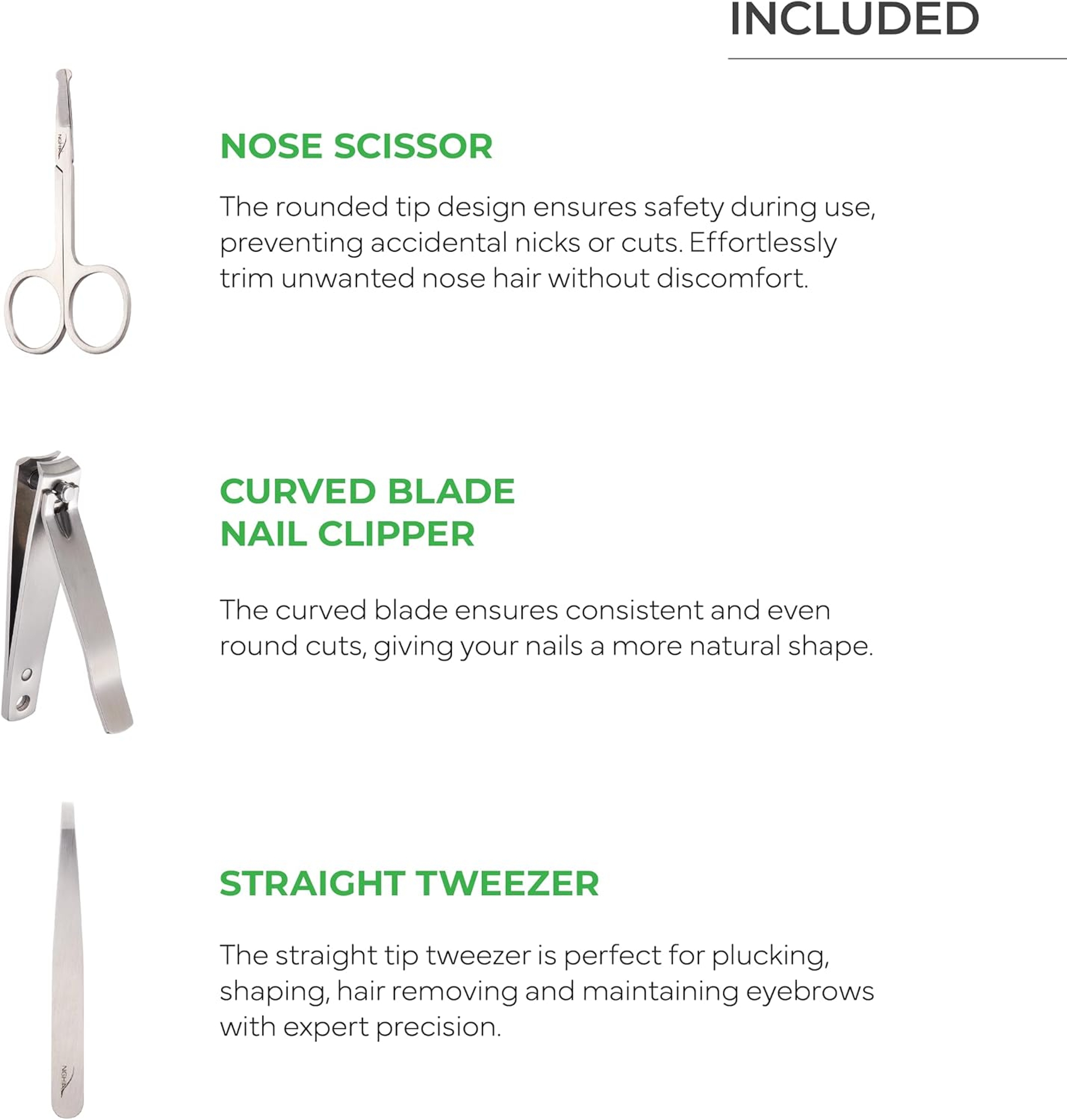 NGHIA Men Compacted Nail Kit, Grey, 1 Set - Stainless Steel Manicure Set for Travel Includes Nail Clippers, Scissors, Tweezers 4