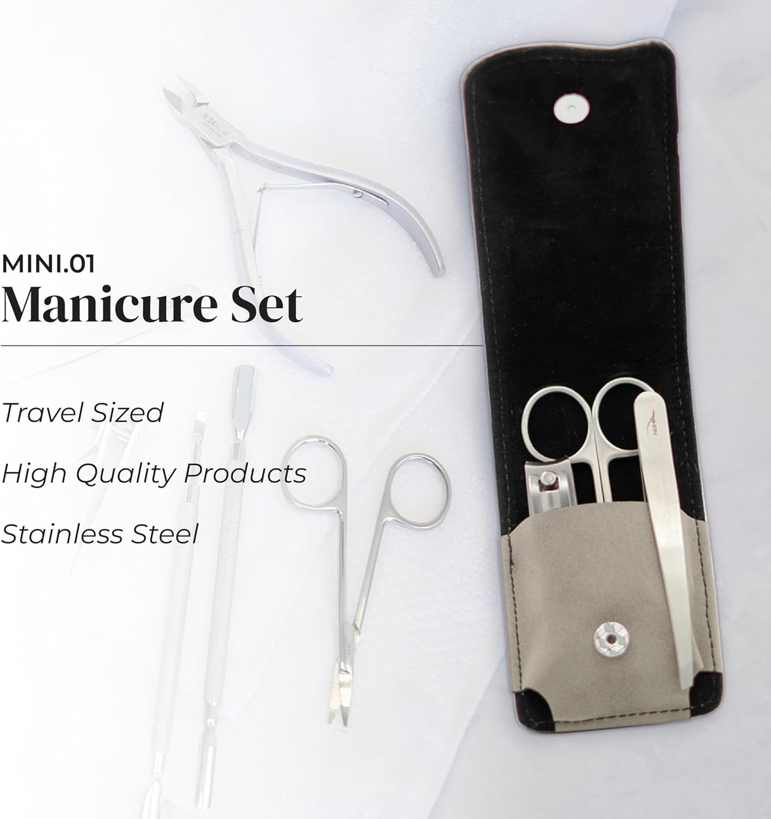 NGHIA Men Compacted Nail Kit, Grey, 1 Set - Stainless Steel Manicure Set for Travel Includes Nail Clippers, Scissors, Tweezers 2