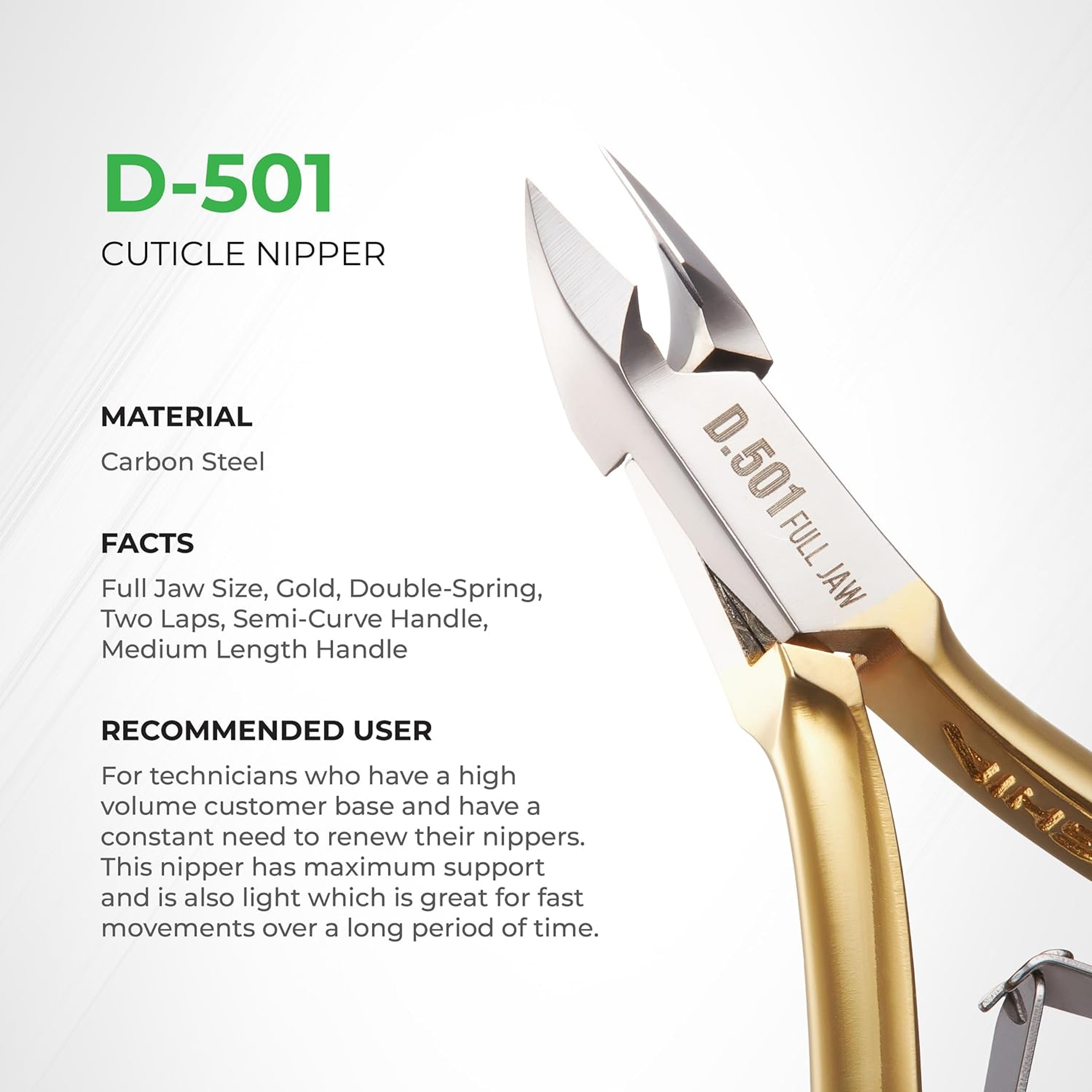 NGHIA Premium Hard Steel Cuticle Nipper D-501 1 Count - Precision Nail Tech Nipper with Gold & Grey Plated Double Spring Jaws 2