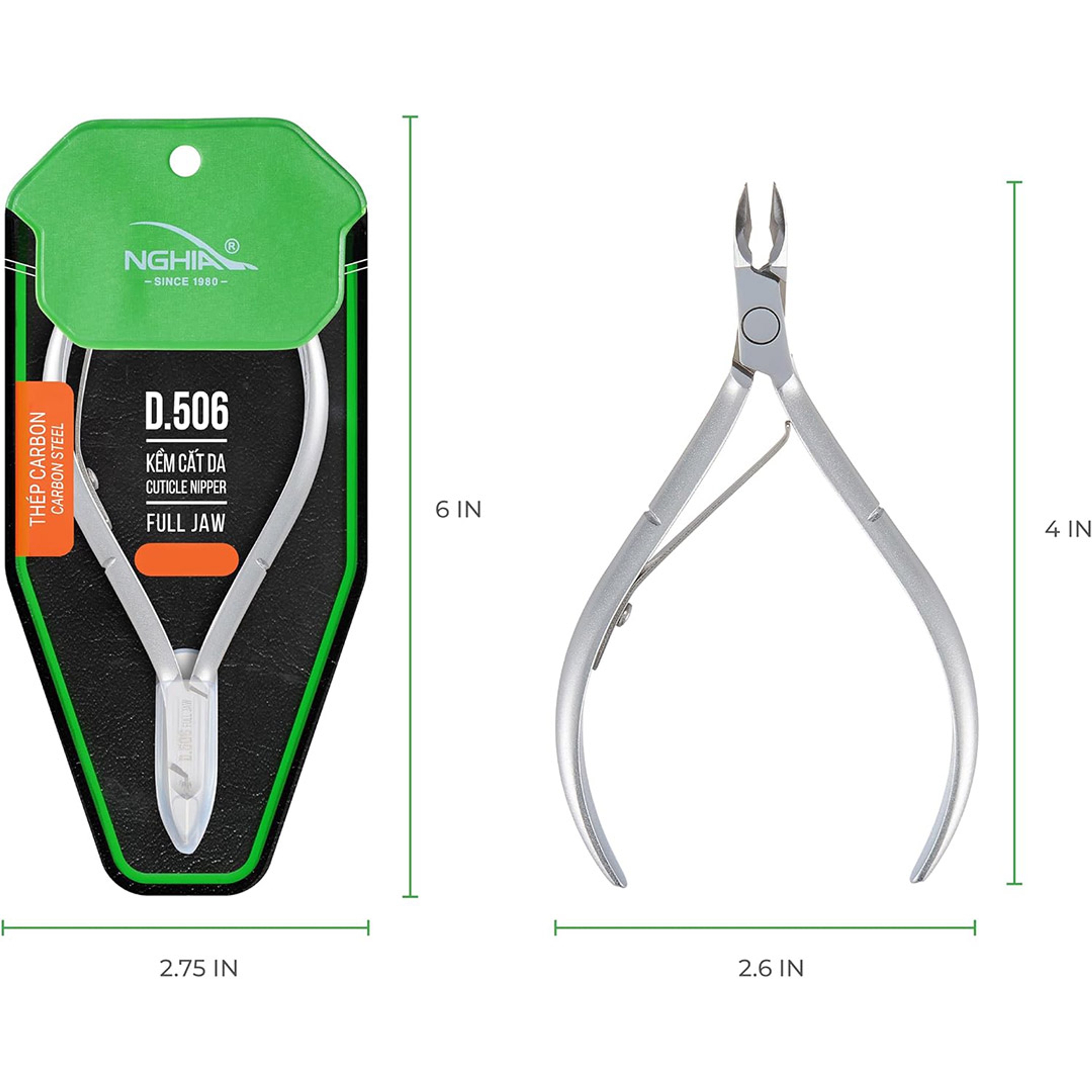 NGHIA Premium Hard Steel Cuticle Nipper D-506 1 Count - Precision Nail Tech Nipper with Grey Plated Full Jaw & Single Spring 3
