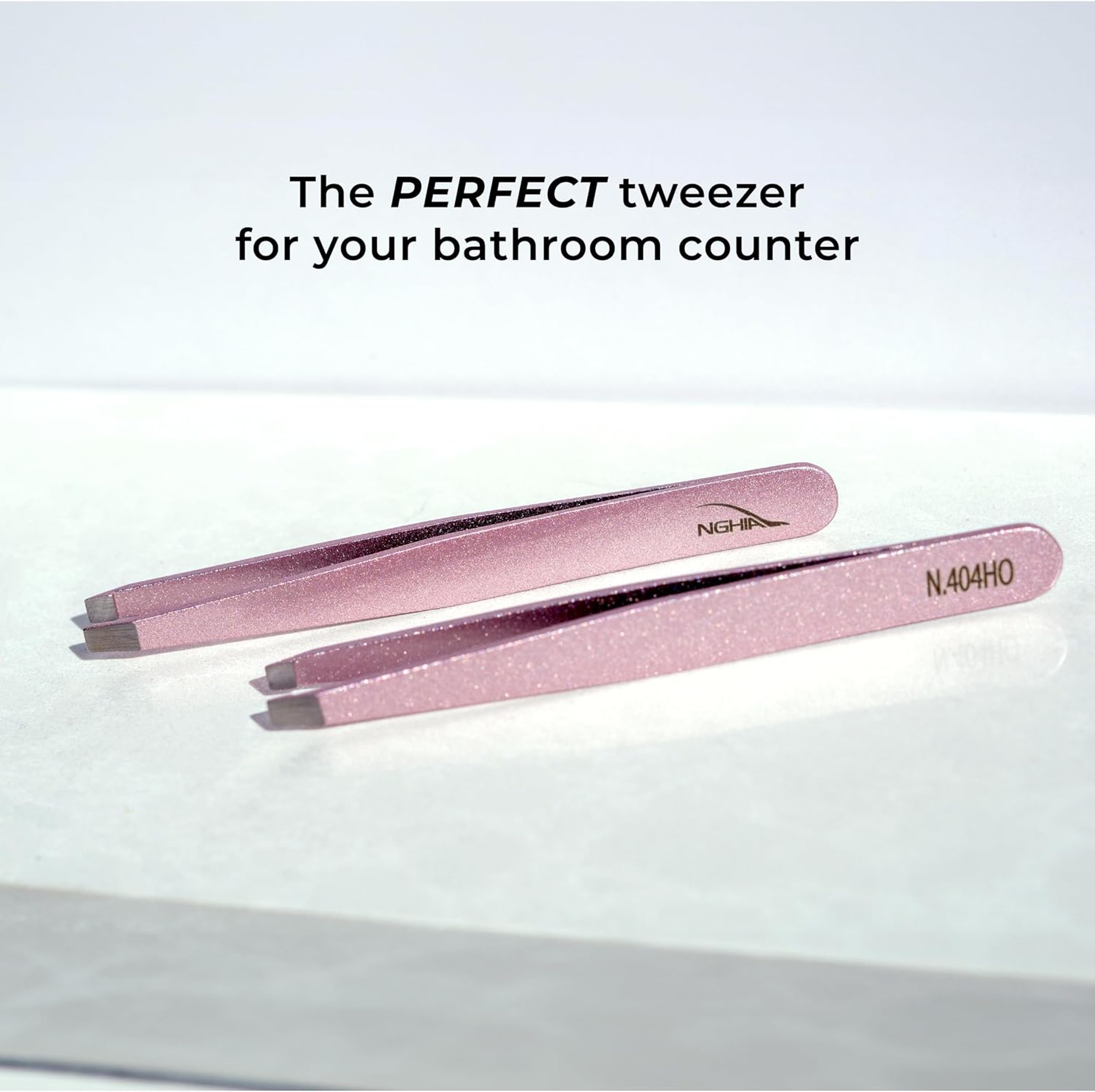 NGHIA Rose Gold Stainless Steel Straight Blades Tweezer N-404HO 1 Count - Square Tips, Thick Handle with Sparkle Finished 4