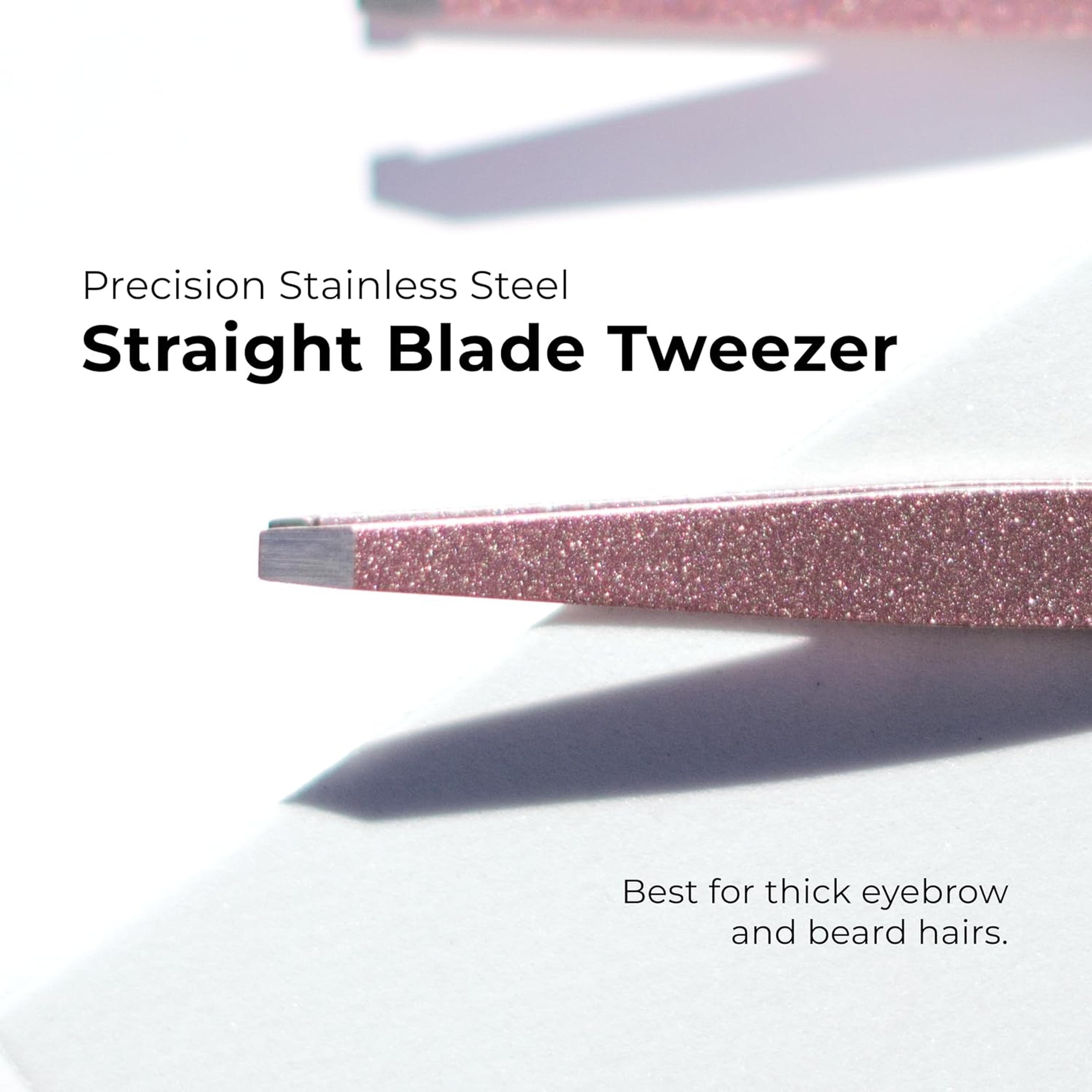 NGHIA Rose Gold Stainless Steel Straight Blades Tweezer N-404HO 1 Count - Square Tips, Thick Handle with Sparkle Finished 3