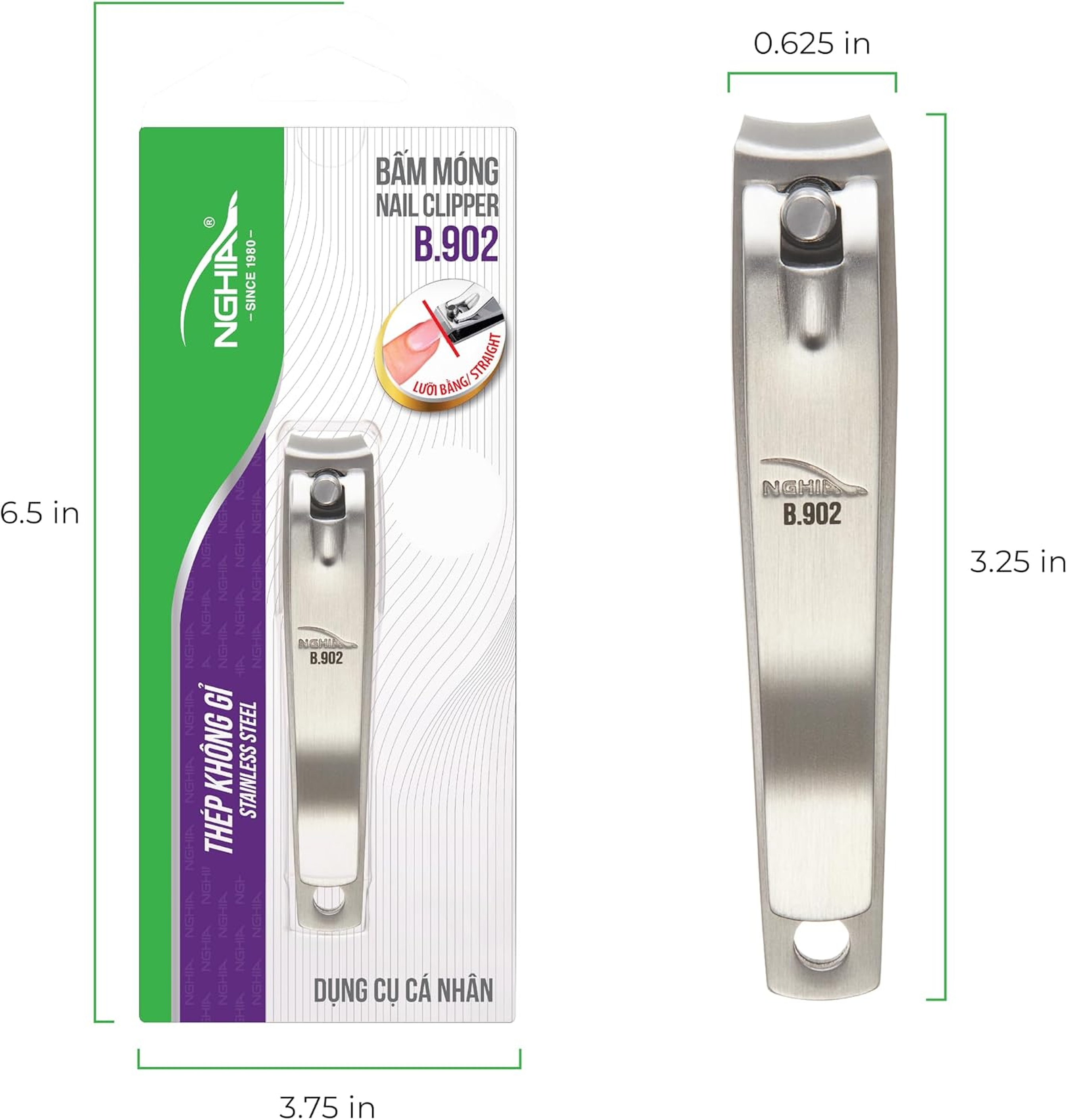 NGHIA Stainless Steel Curve Blade Large Nail Clipper B-902 1 Count - Large Curved Jaw for Precise Nail Care 3