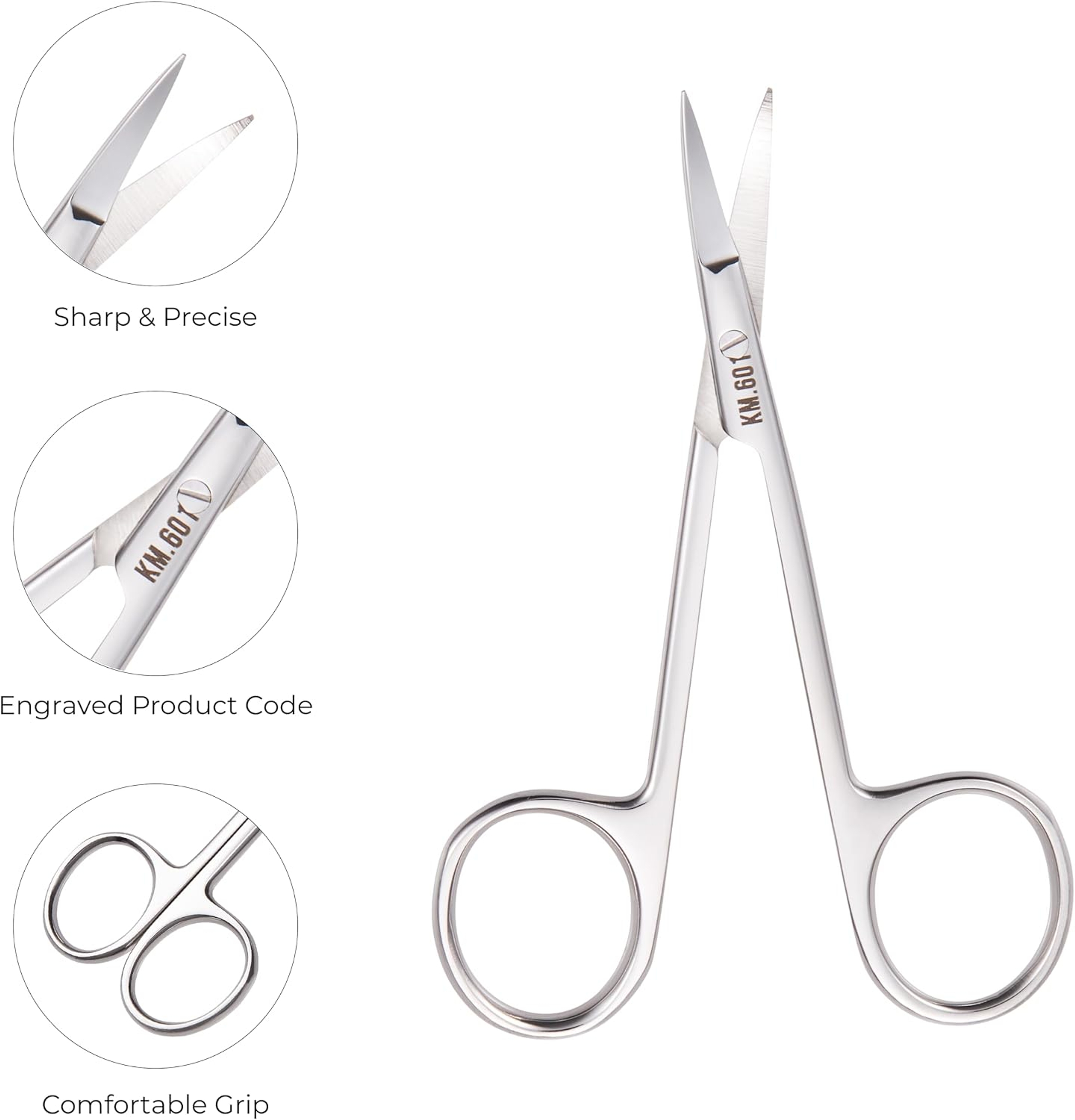 NGHIA Stainless Steel Curve Eyebrow Scissors KM-601 1 Count - Lightweight, Curved Blade for Precision 4