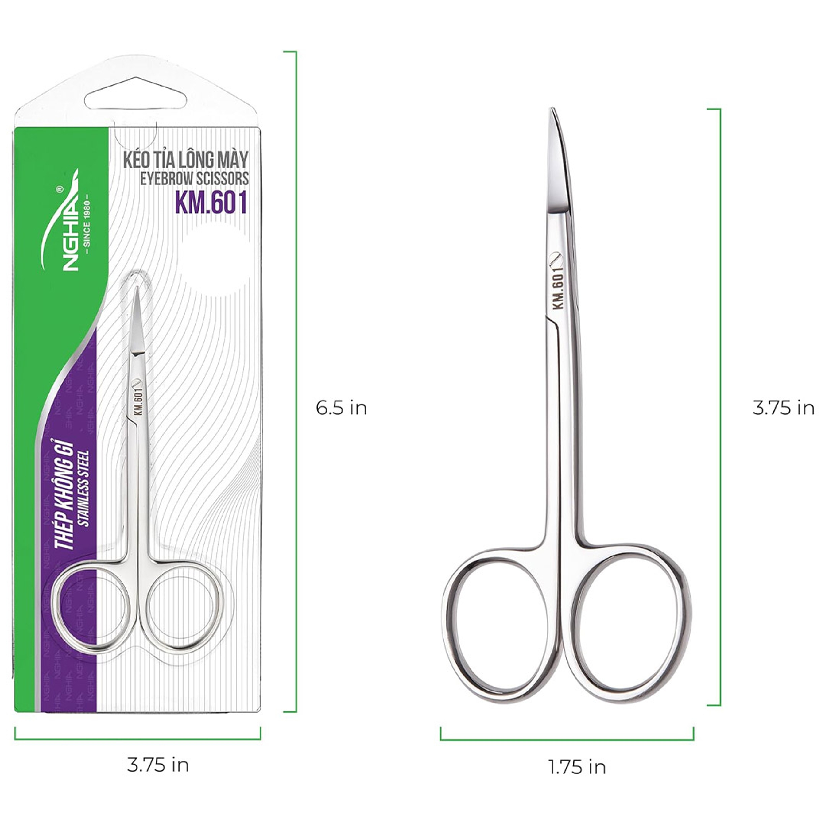 NGHIA Stainless Steel Curve Eyebrow Scissors KM-601 1 Count - Lightweight, Curved Blade for Precision 3