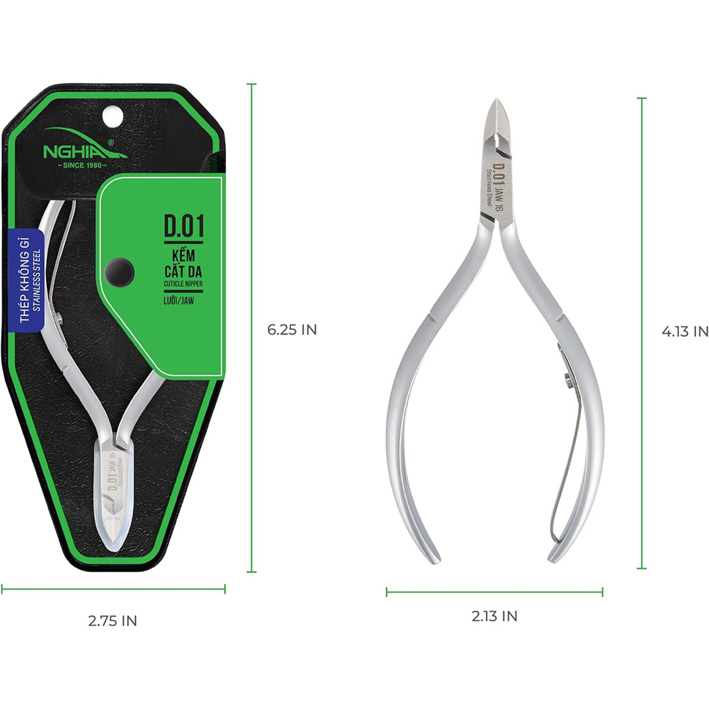 NGHIA Stainless Steel Cuticle Nipper, D-01 JAW 14, 1 Count - Premium Quality for Nail Care, Durable & Sharp, Grey Plated 4