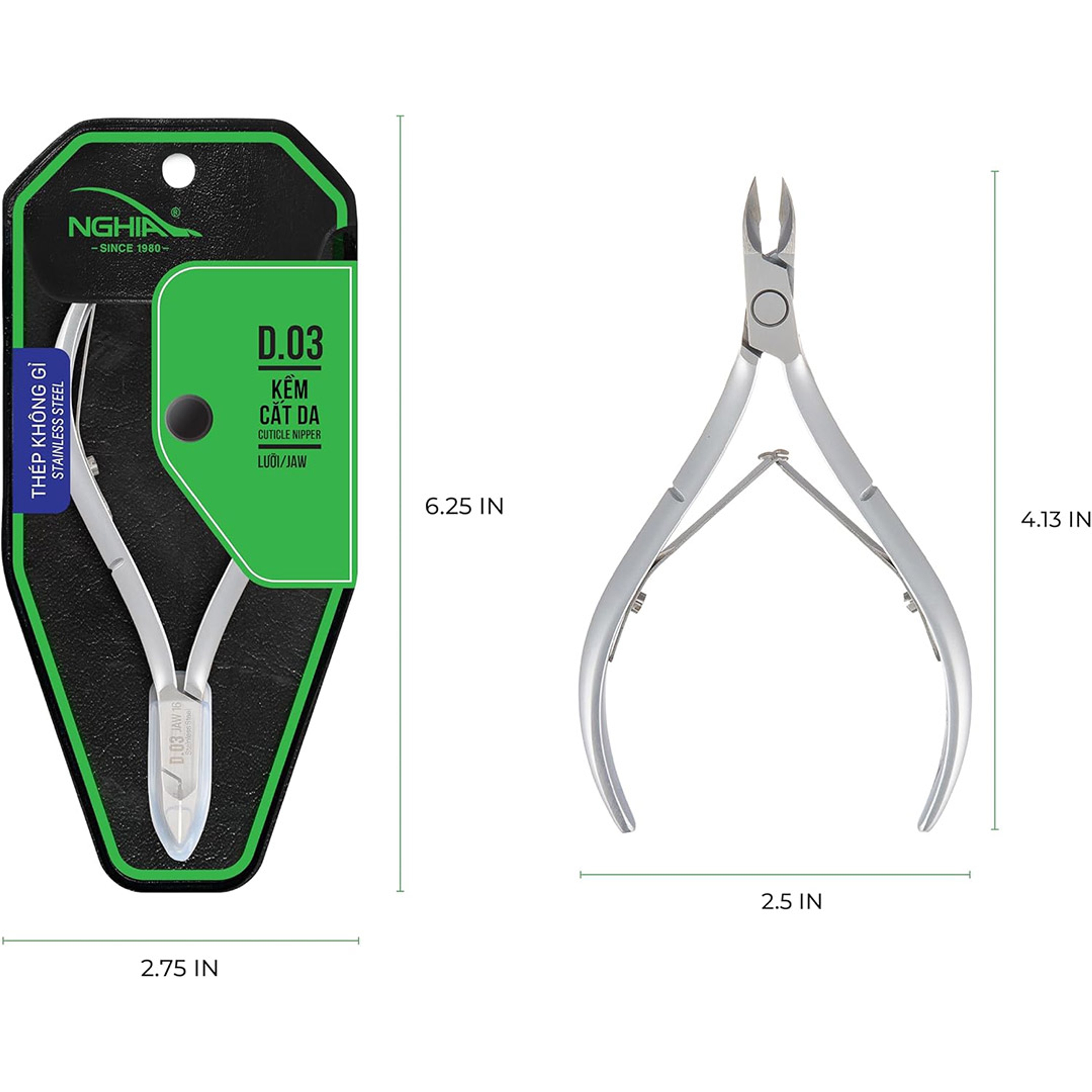 NGHIA Stainless Steel Cuticle Nipper, D-03 JAW 14, 1 Count - Premium Quality for Nail Care, Durable & Sharp, Grey Plated 4