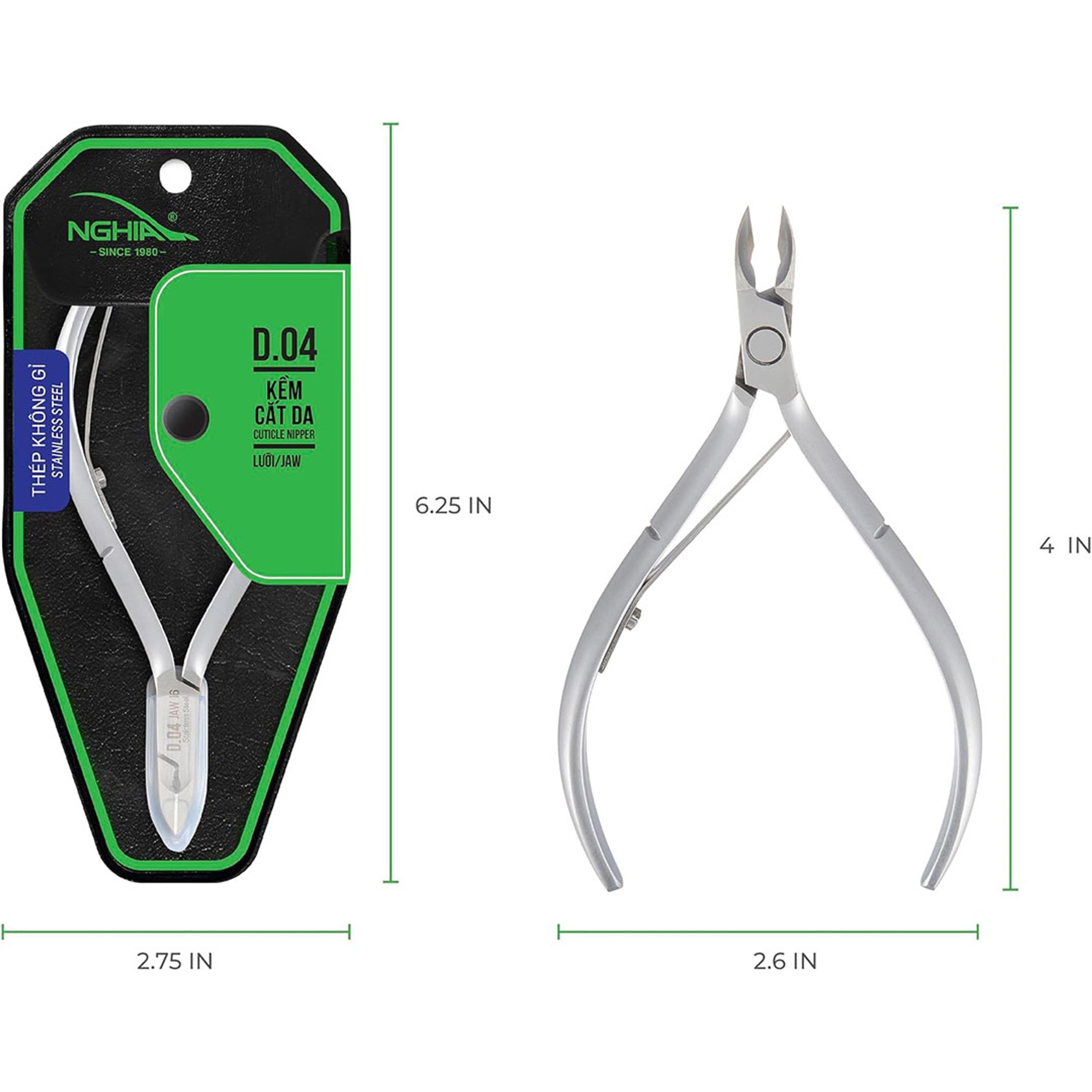 NGHIA Stainless Steel Cuticle Nipper, D-04 JAW 14, 1 Count - Premium Quality for Nail Care, Durable & Sharp, Grey Plated 4