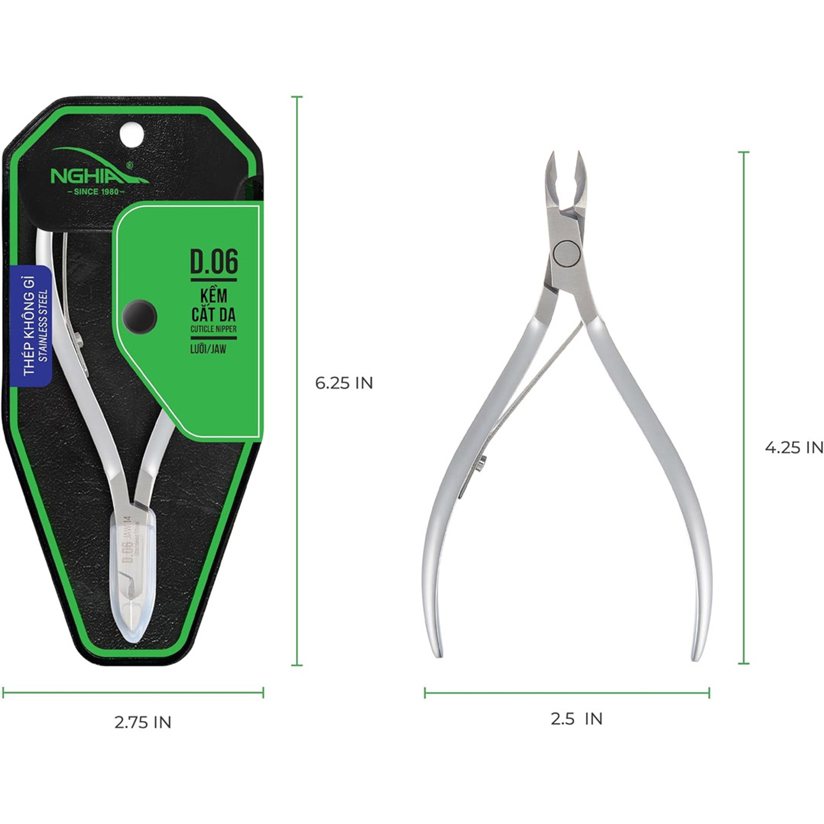 NGHIA Stainless Steel Cuticle Nipper, D-06 JAW 14, 1 Count - Premium Quality for Nail Care, Durable & Sharp, Grey Plated 4