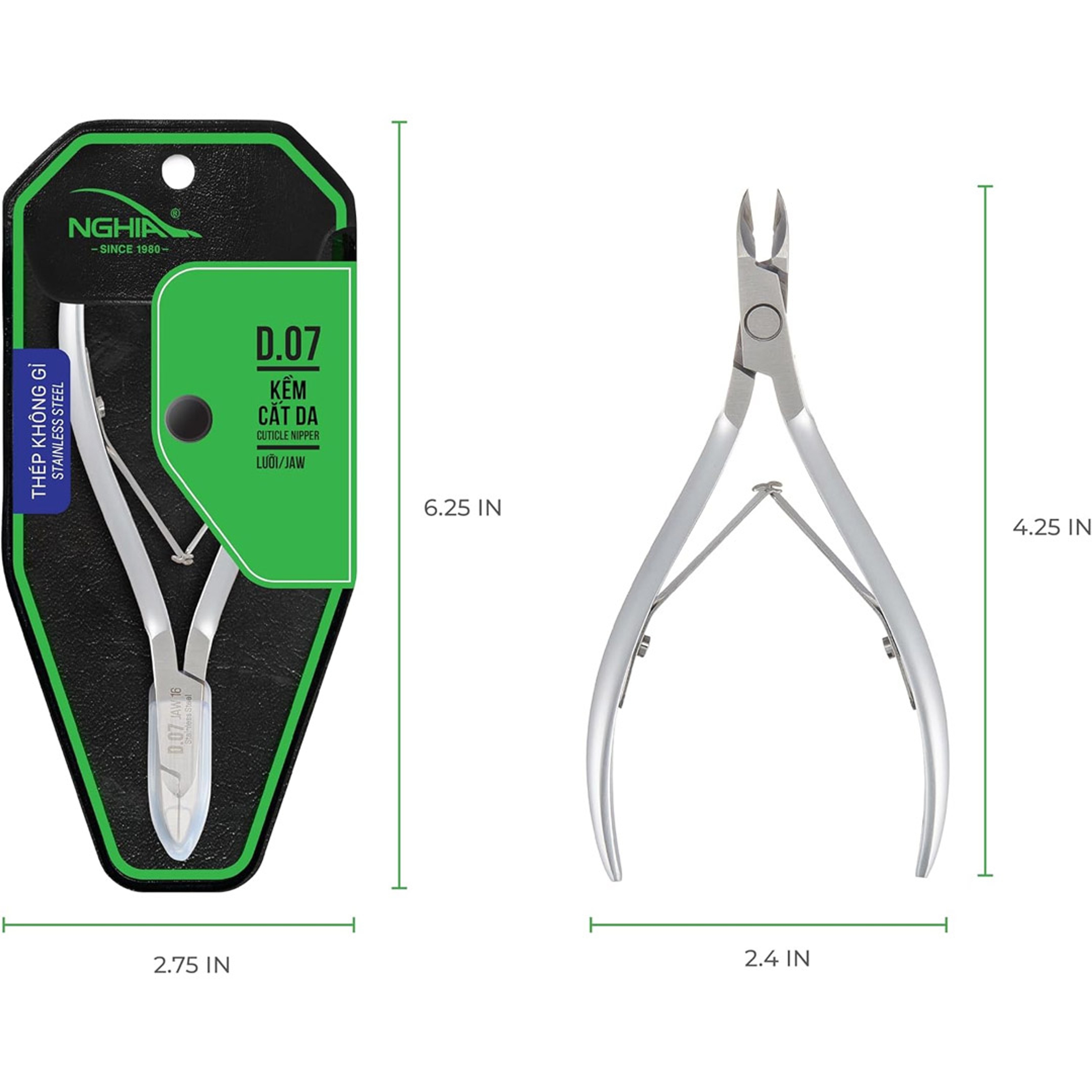 NGHIA Stainless Steel Cuticle Nipper, D-07 JAW 14, 1 Count - Premium Quality for Nail Care, Durable & Sharp, Grey Plated 4