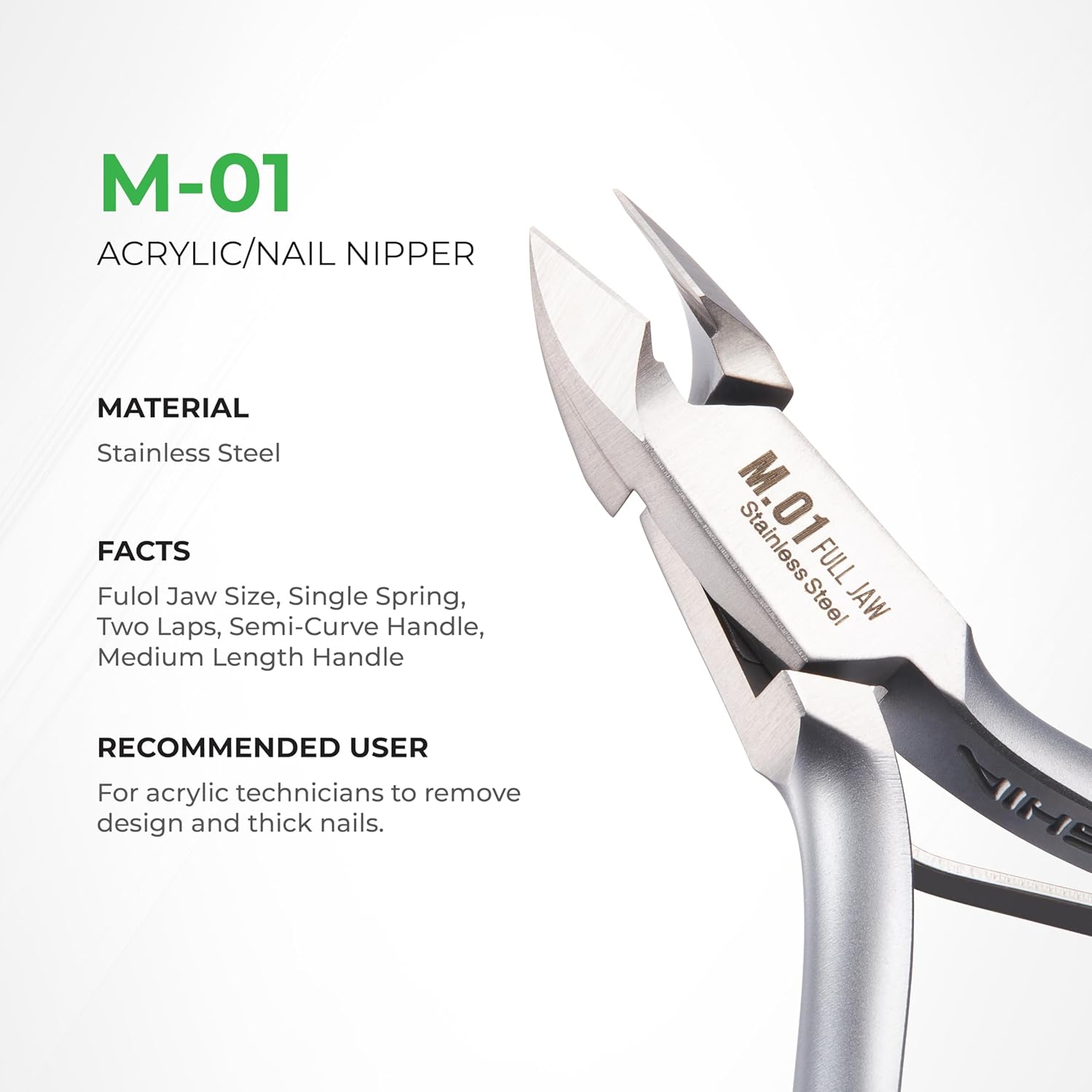 NGHIA Stainless Steel Nail Nipper M-01 1 Count - Precision Acrylic Nipper with Grey Plated Jaw, Curve Handle & Single Spring 2