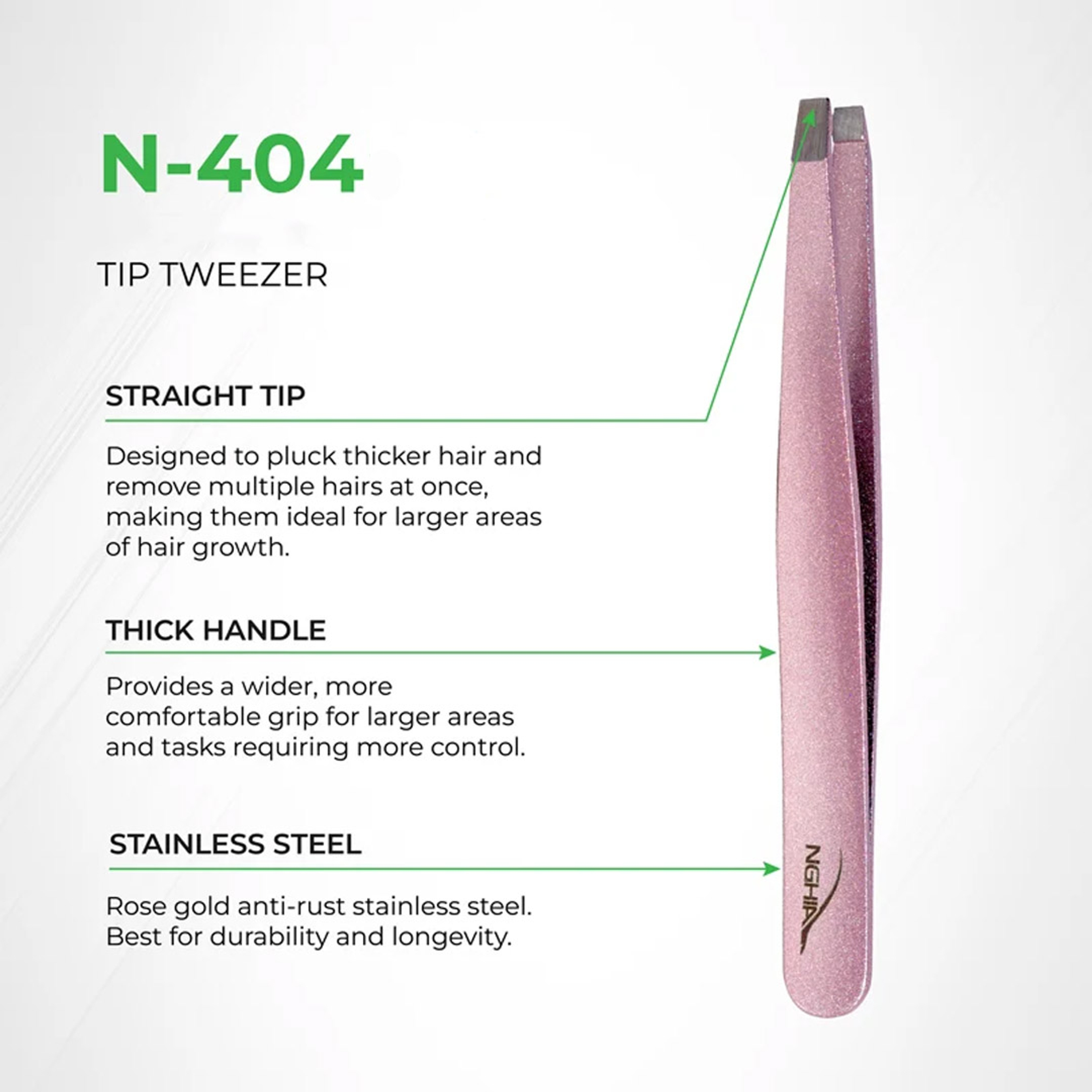 NGHIA Stainless Steel Straight Blades Tweezer N-404 1 Count - Square Tips, Thick Handle 2