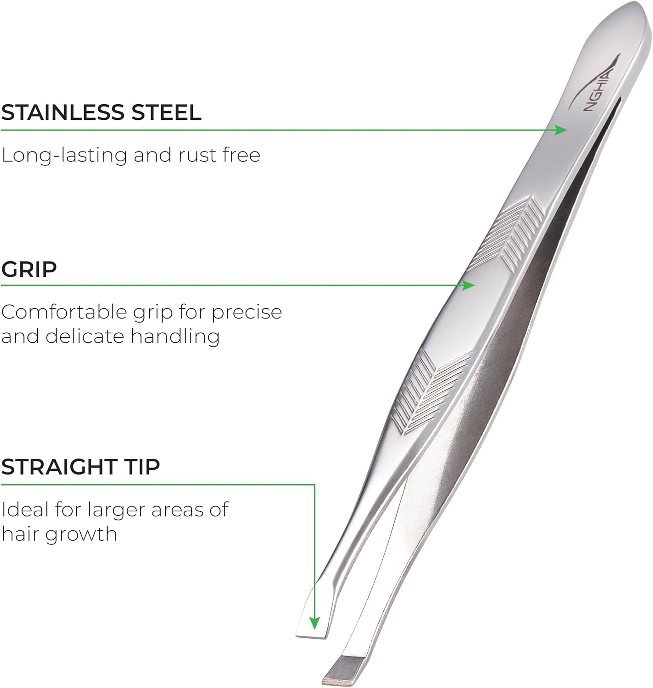 NGHIA Stainless Steel Straight Head Tweezer N-406 1 Count - Square Tips, Thin Handle for Precision Grooming 2