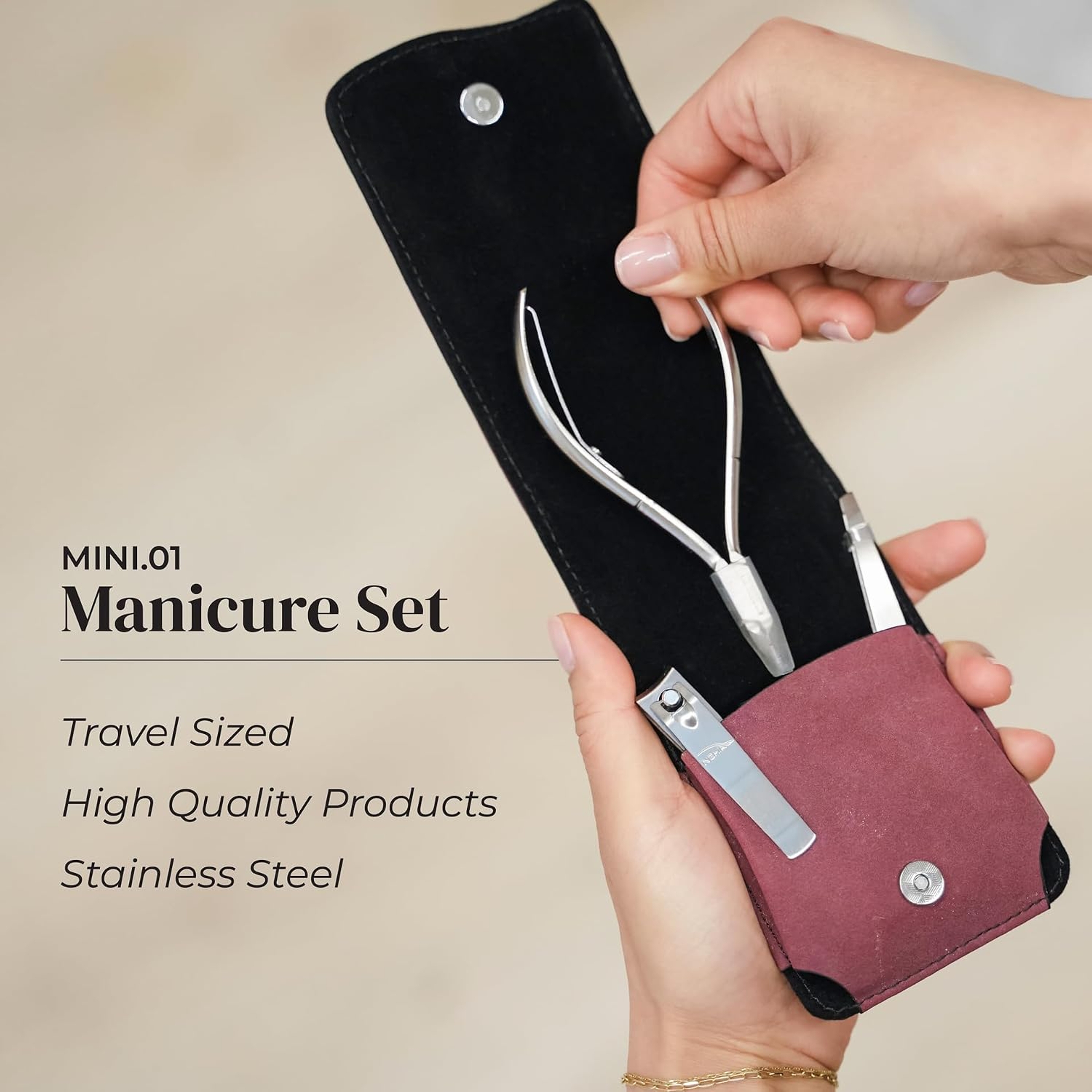 NGHIA Women Compacted Nail Kit, Red, 1 Set - Stainless Steel Manicure Set Includes Cuticle Nipper, Nail Clipper, Tweezer 2