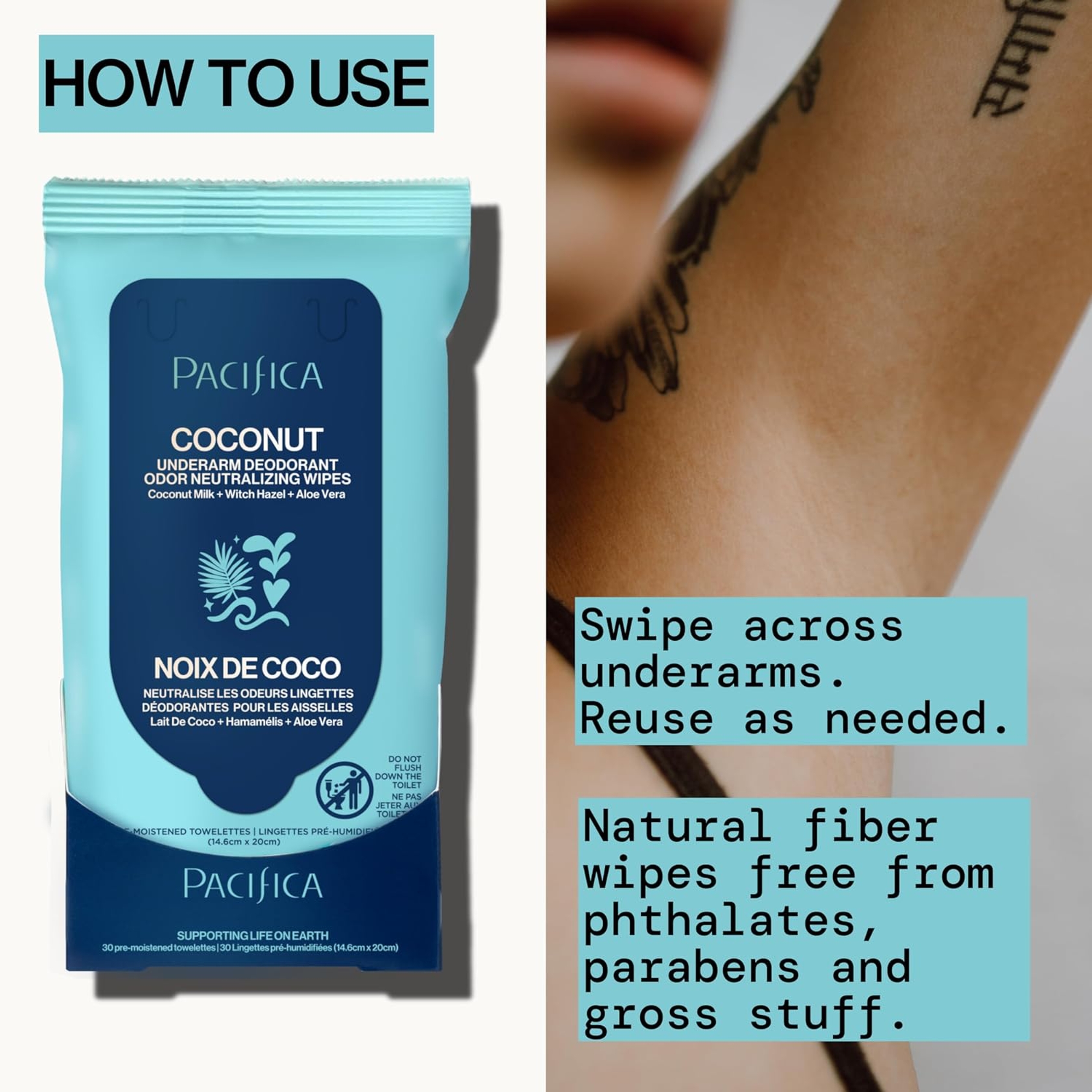 Pacifica Coconut Milk & Essential Oils Underarm Deodorant Wipes 30 Count - Helps Remove Odor, Aluminum-Free 8