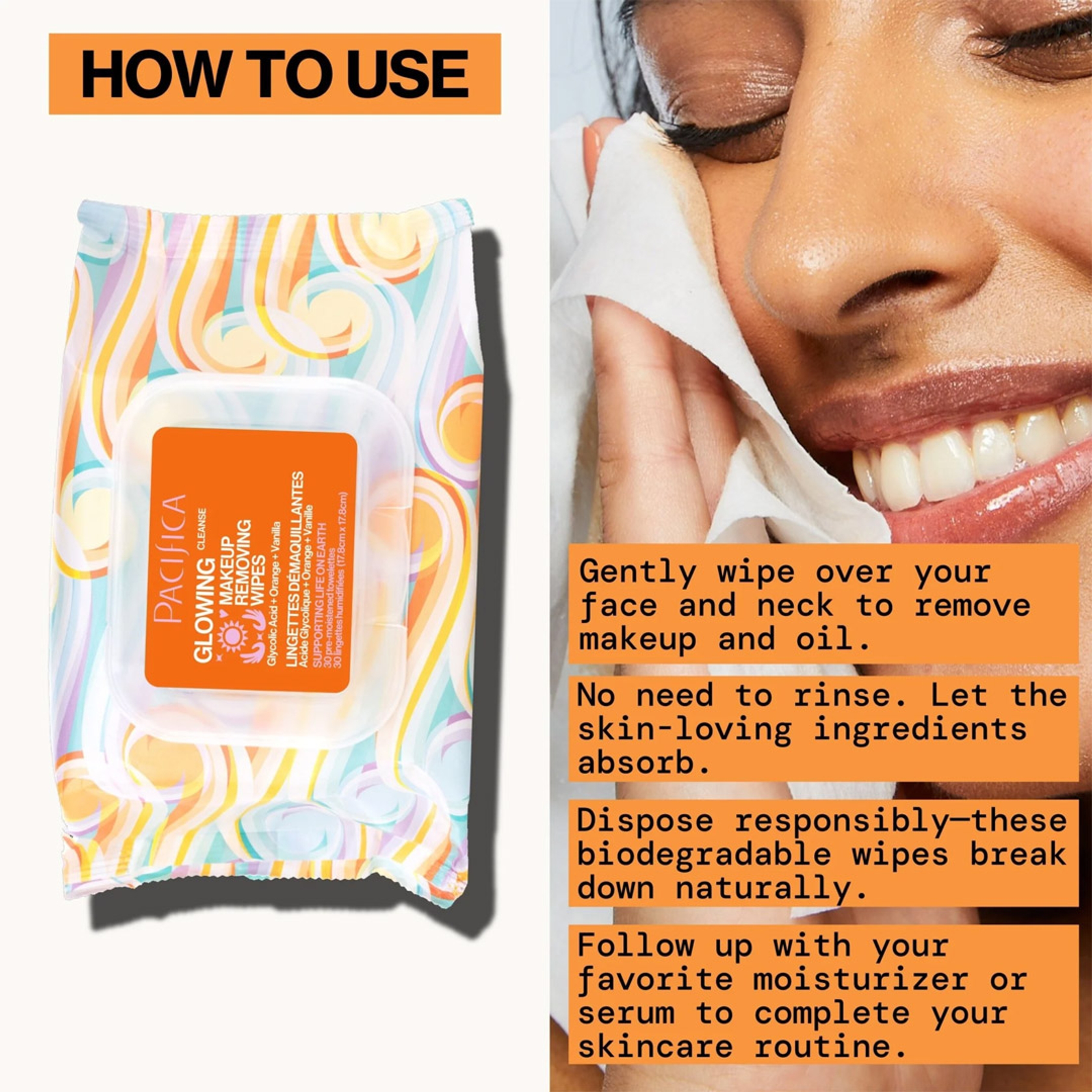 Pacifica Glowing Makeup Remover Wipes 30 Count - No Rinse Face Cleaning Towelettes with Glycolic Acid 8